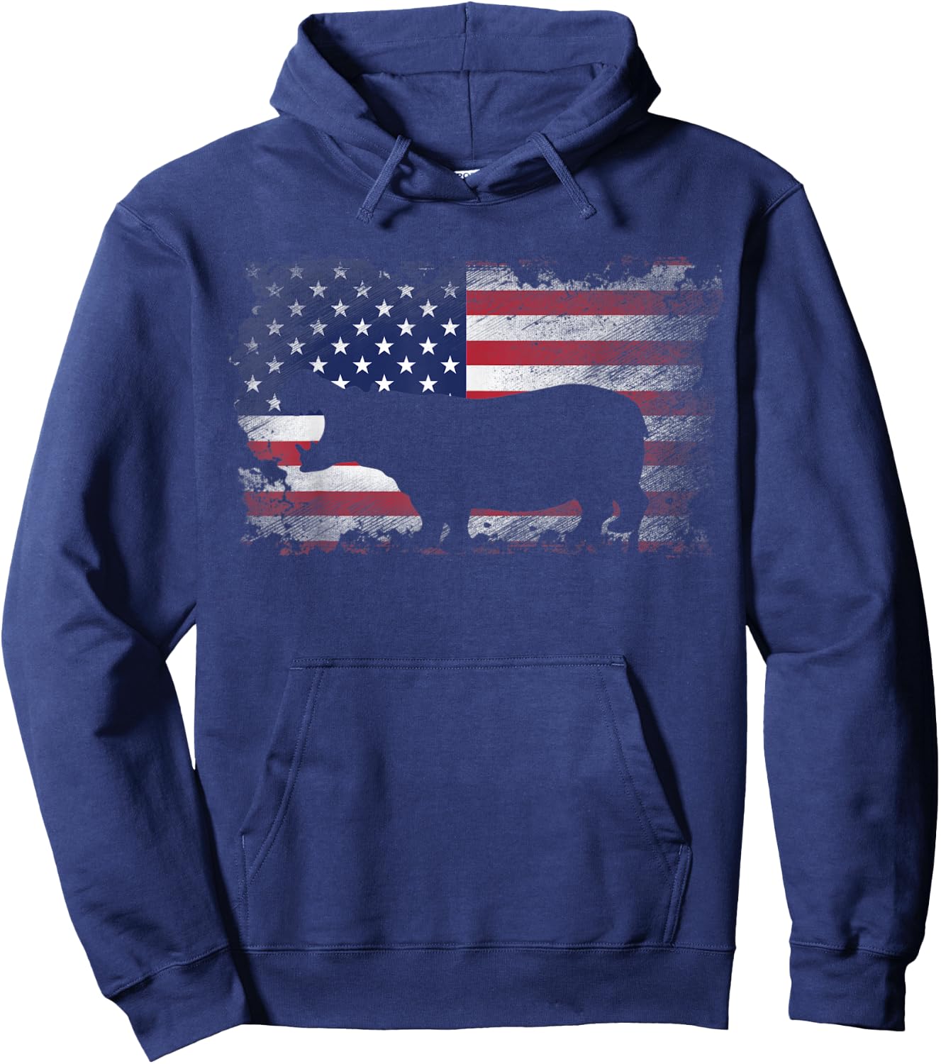Patriotic Hippo American Flag Cool Wild Animals Lover Kids Men Hoodie - Hoodie | Navy