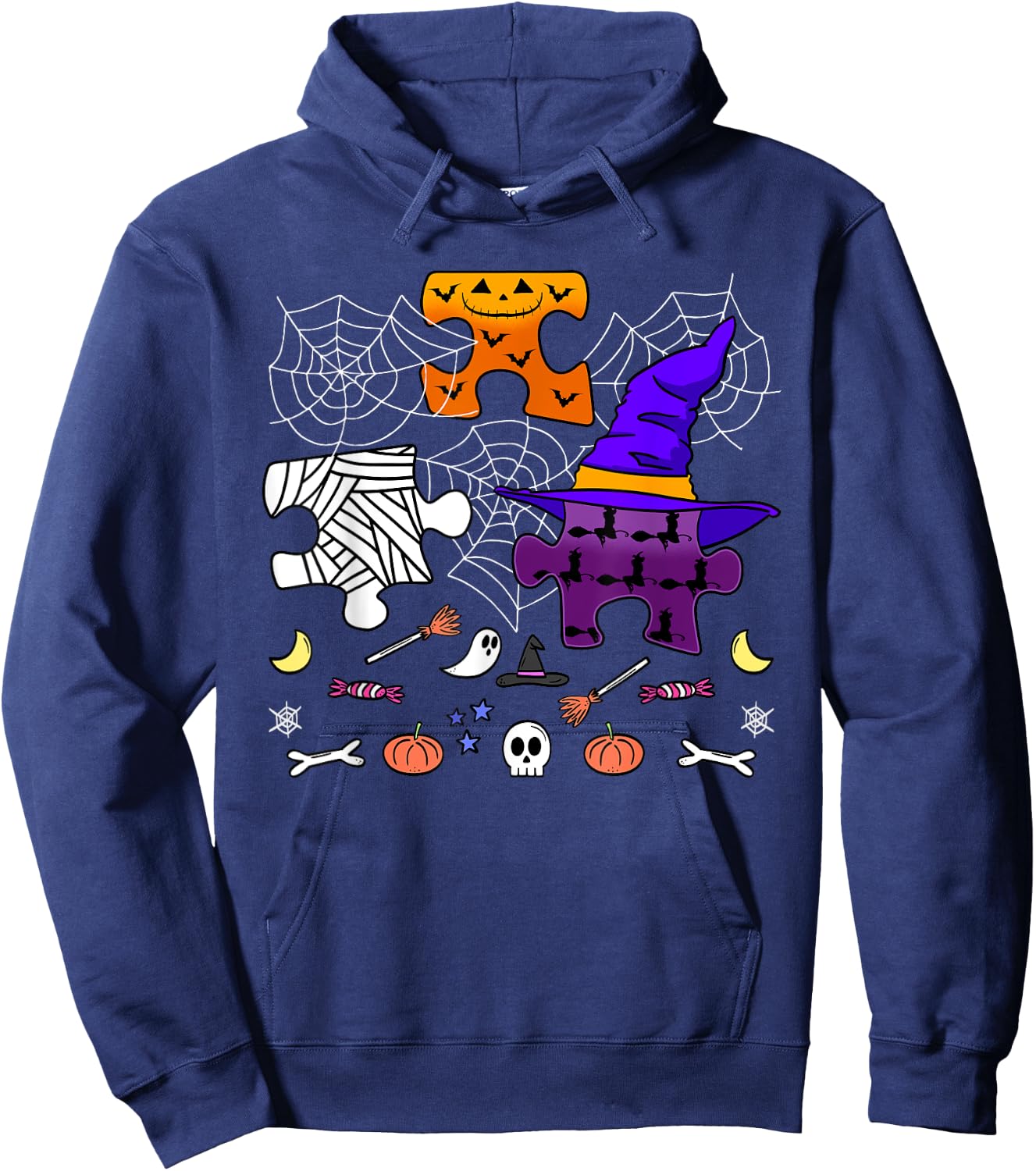 Autism ASD Awareness Halloween Puzzle Pieces Trick Or Treat Hoodie - Hoodie | Navy