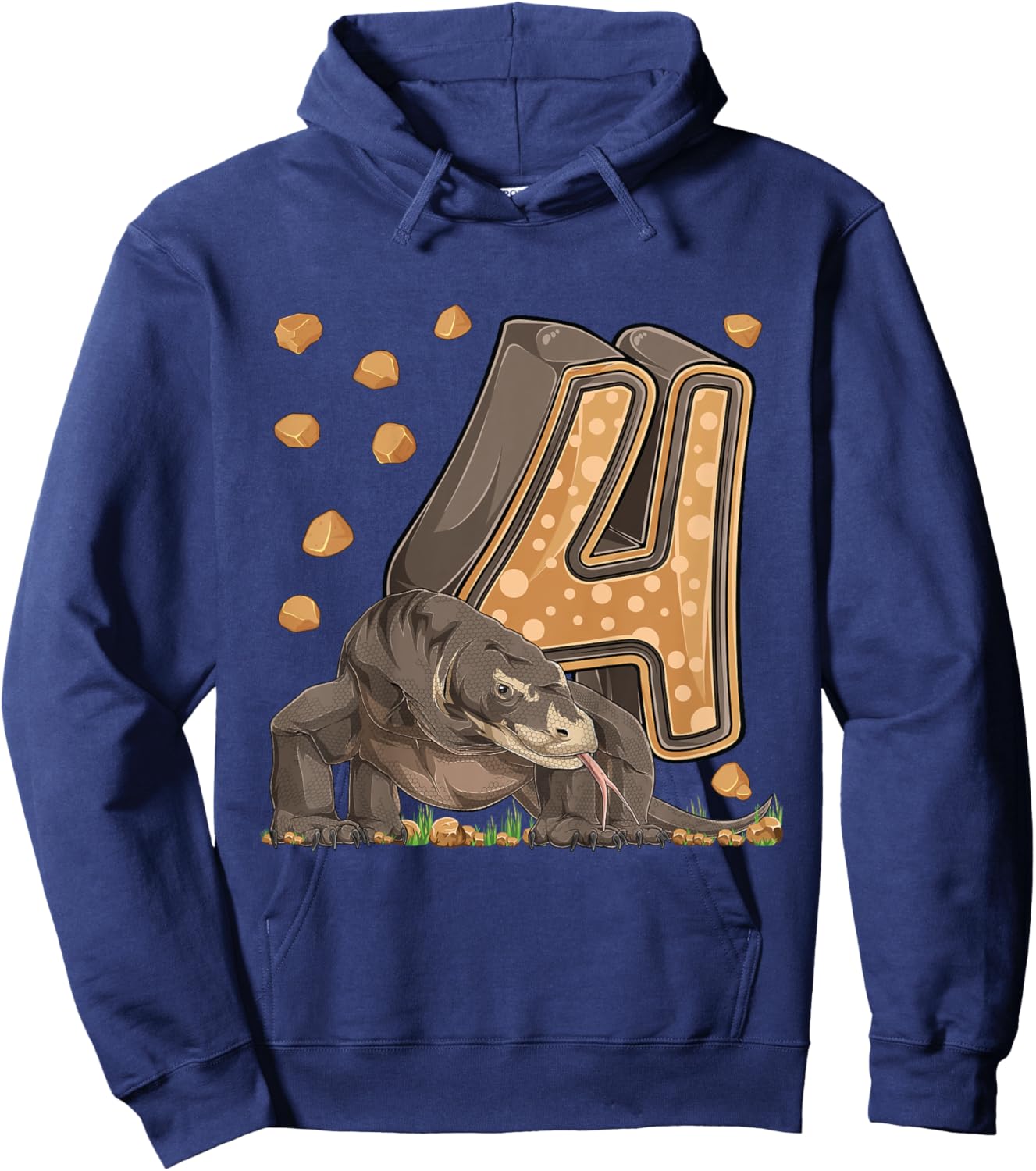 4 Year Old Komodo dragon Reptile 4th Birthday Party B-day Hoodie - Hoodie | Navy