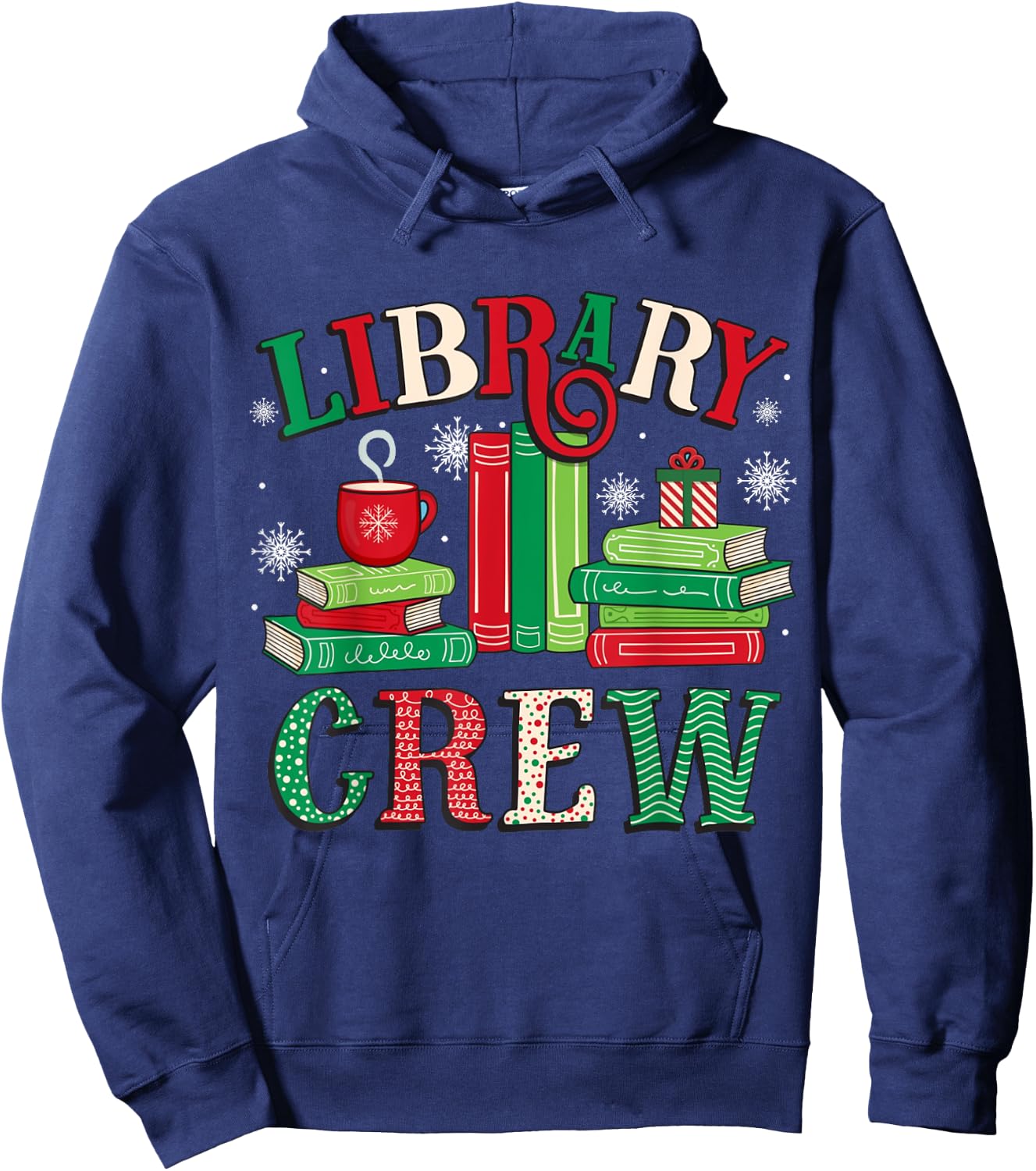 Library Crew Christmas Light Funny Book Lover Librarian Xmas Hoodie - Hoodie | Navy