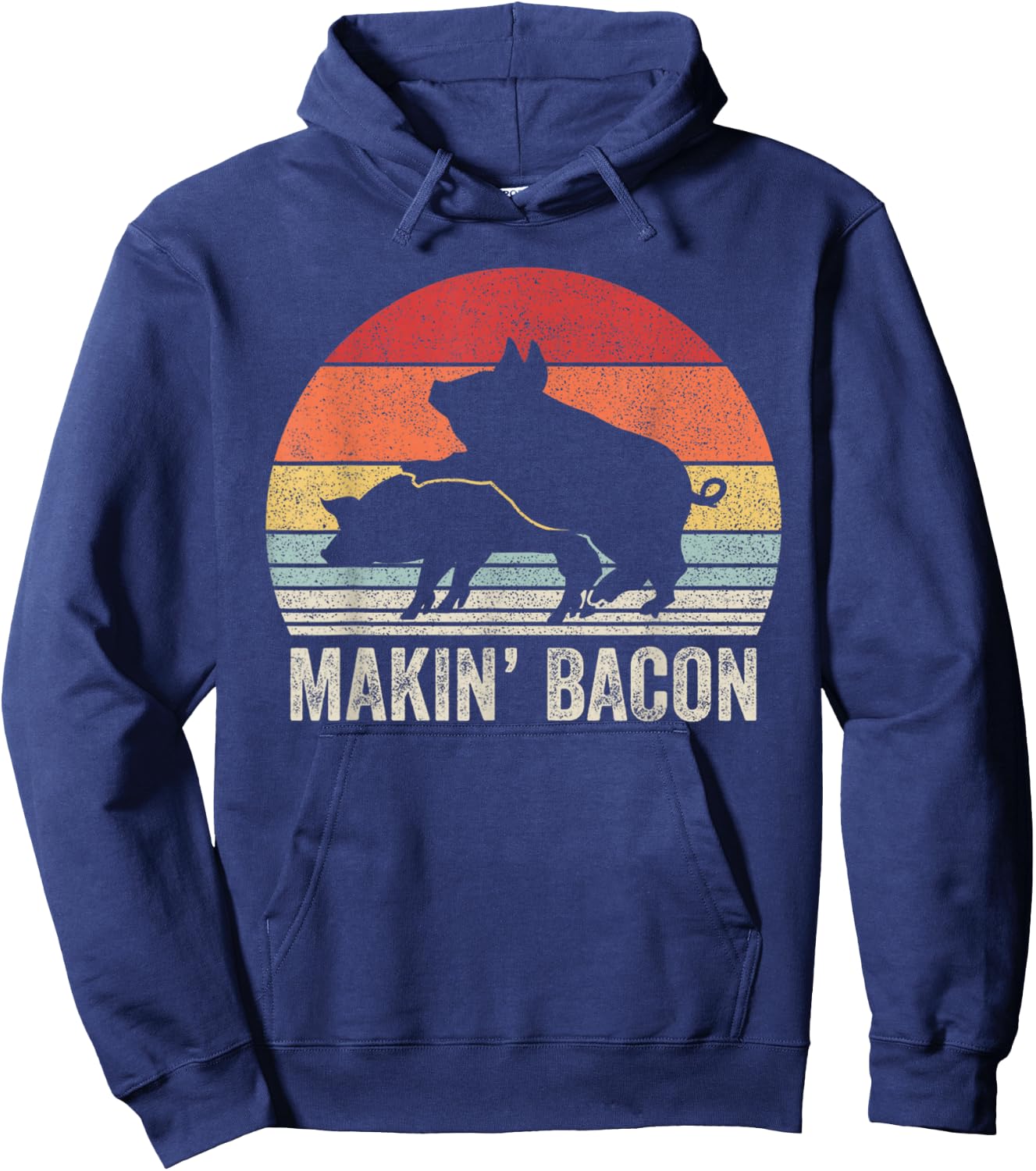 Vintage Retro Makin' Bacon Pork Bacon Hoodie - Hoodie | Navy