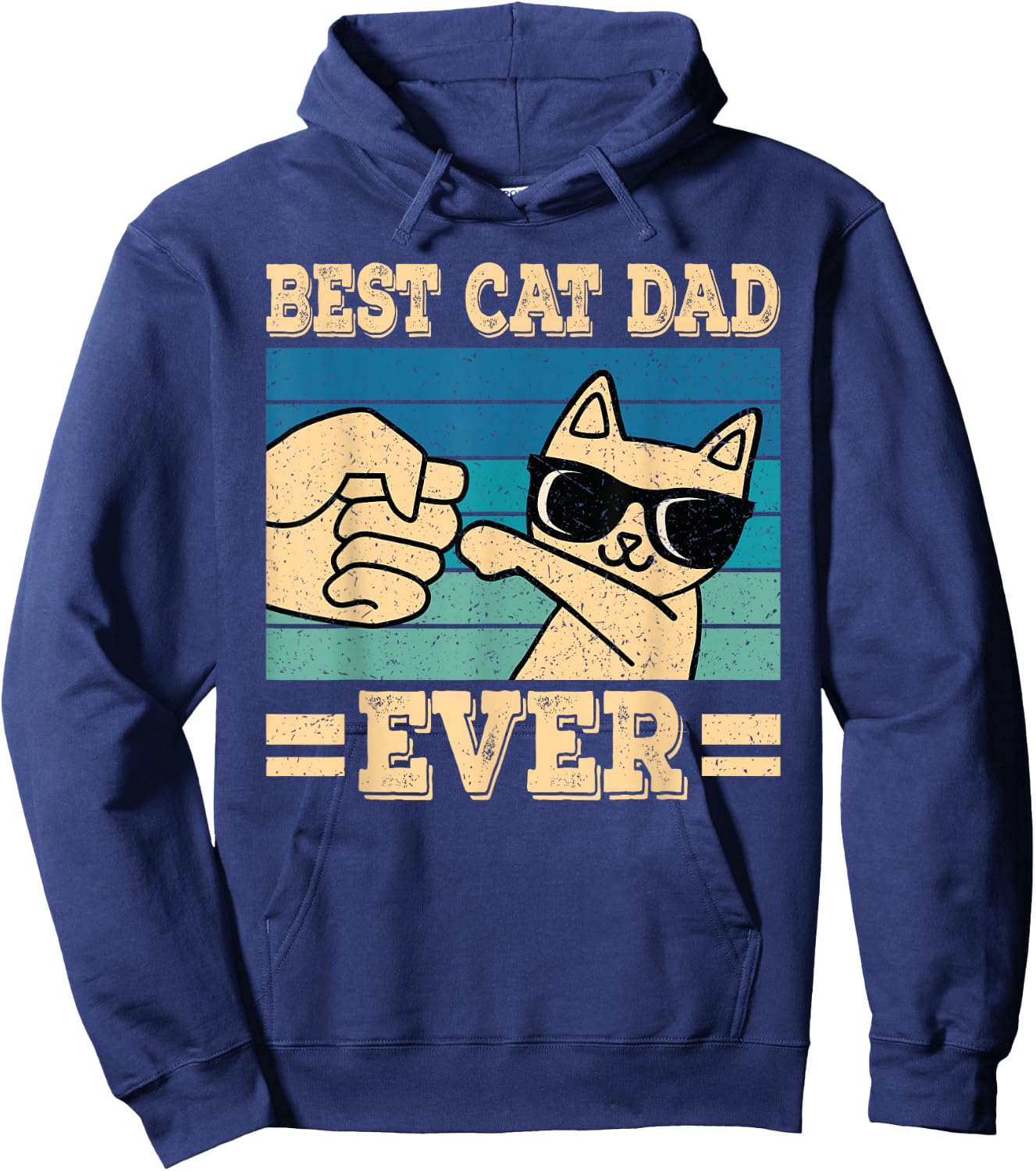 Best Cat Dad Ever Vintage Funny Cat Lover Retro Men Hoodie - Hoodie | Navy
