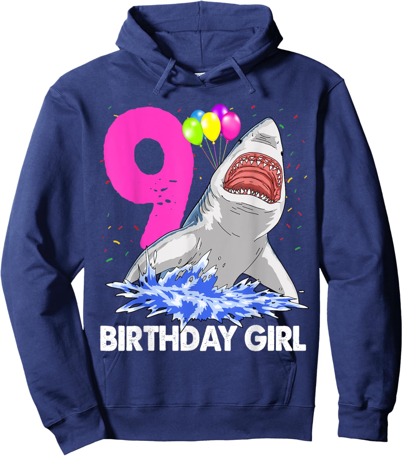 Funny Birthday Girl 9 Shark Women Celebration Gifts Hoodie - Hoodie | Navy