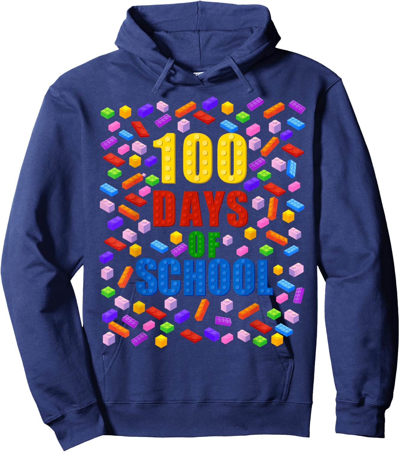 100 Days Of School Building Bricks Blocks 100th Day Hoodie - Hoodie | Navy