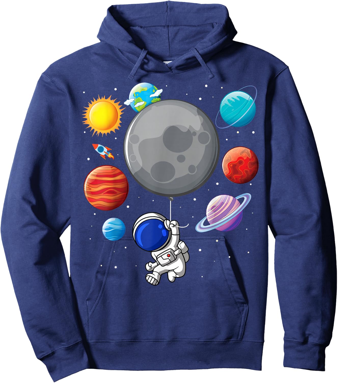 Astronaut Holding Planet Balloons Solar-System Space Kids Hoodie - Hoodie | Navy