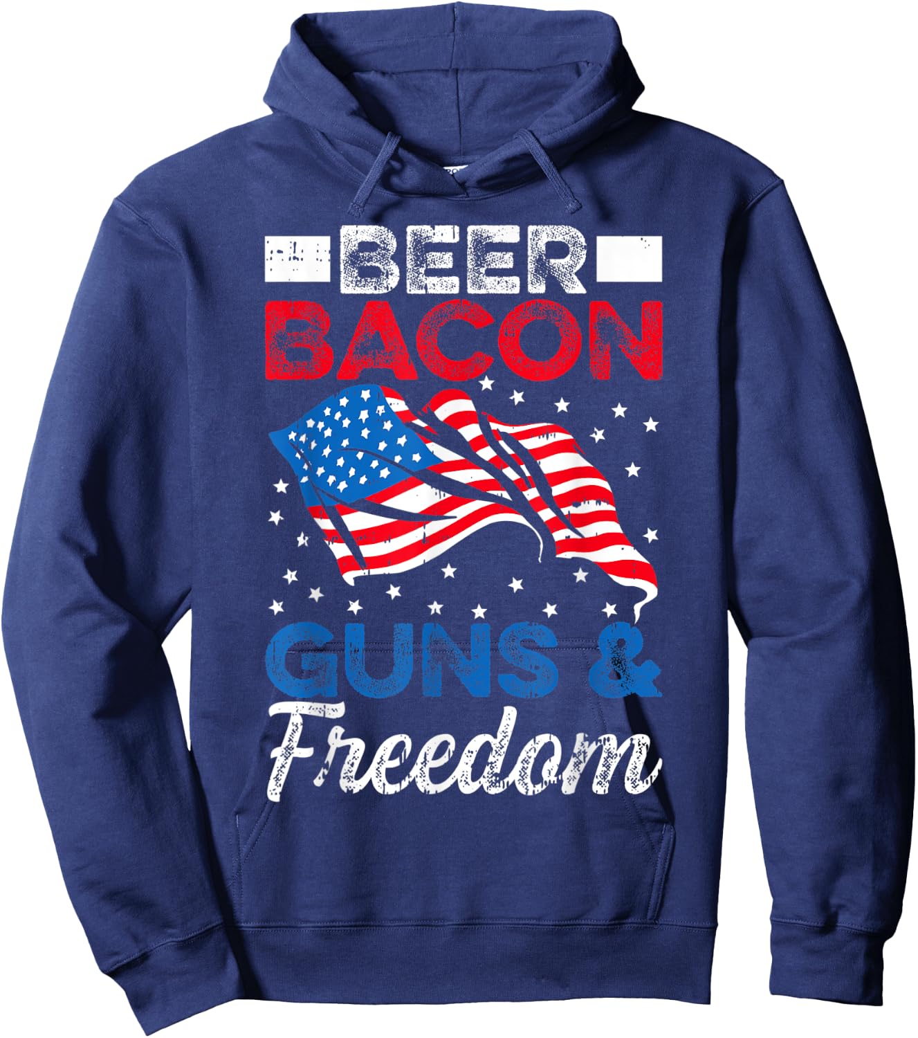 USA Flag Beer Bacon Guns And Freedom 4th Of July Veterans Men Hoodie - Hoodie | Navy