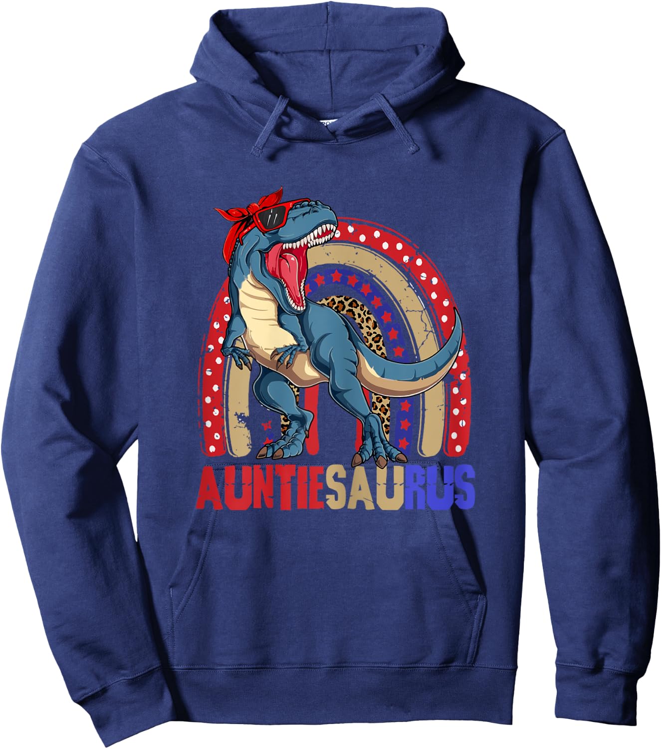Auntiesaurus T Rex Dinosaur Auntie Saurus Family 4th of July Hoodie - Hoodie | Navy