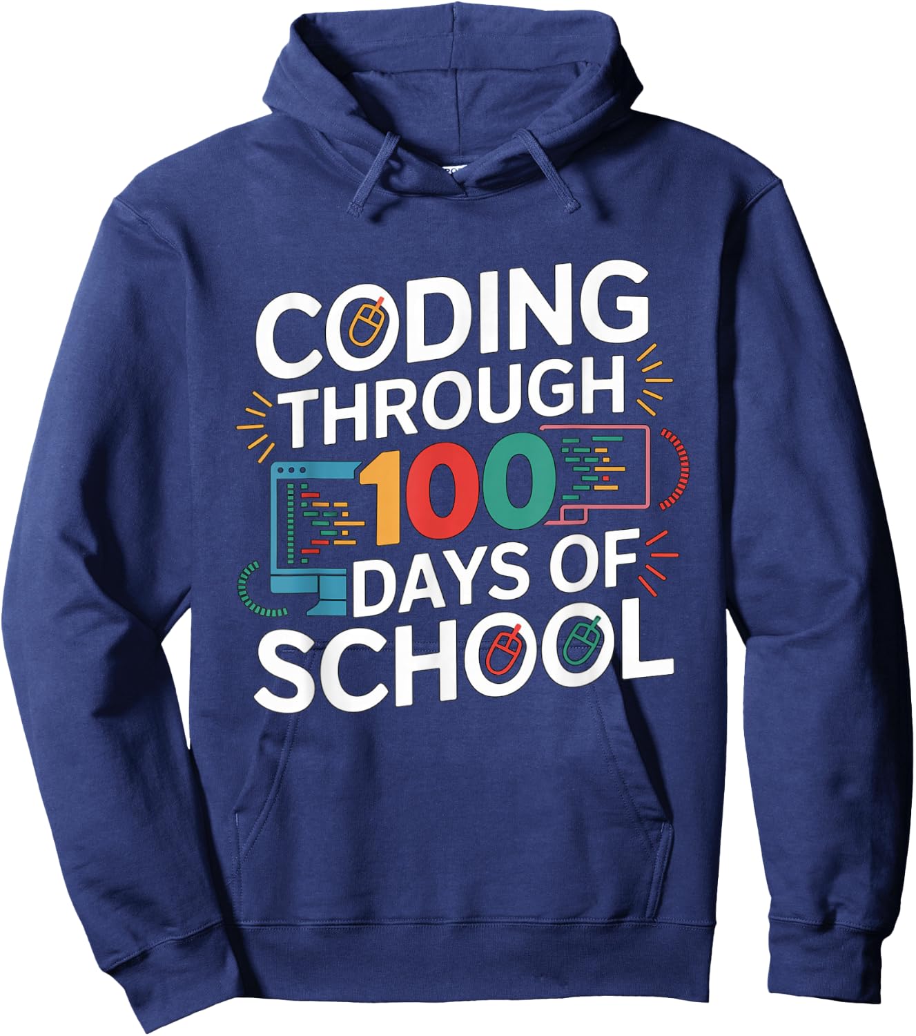 Coding Through 100 Days of School Kids Tech-Lover School Hoodie - Hoodie | Navy