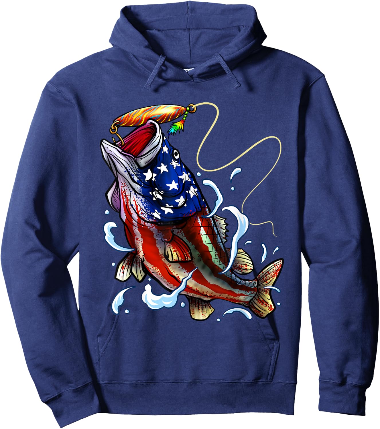 Bass Fishing Fish American Flag Dad Father Fourth Of July Hoodie - Hoodie | Navy