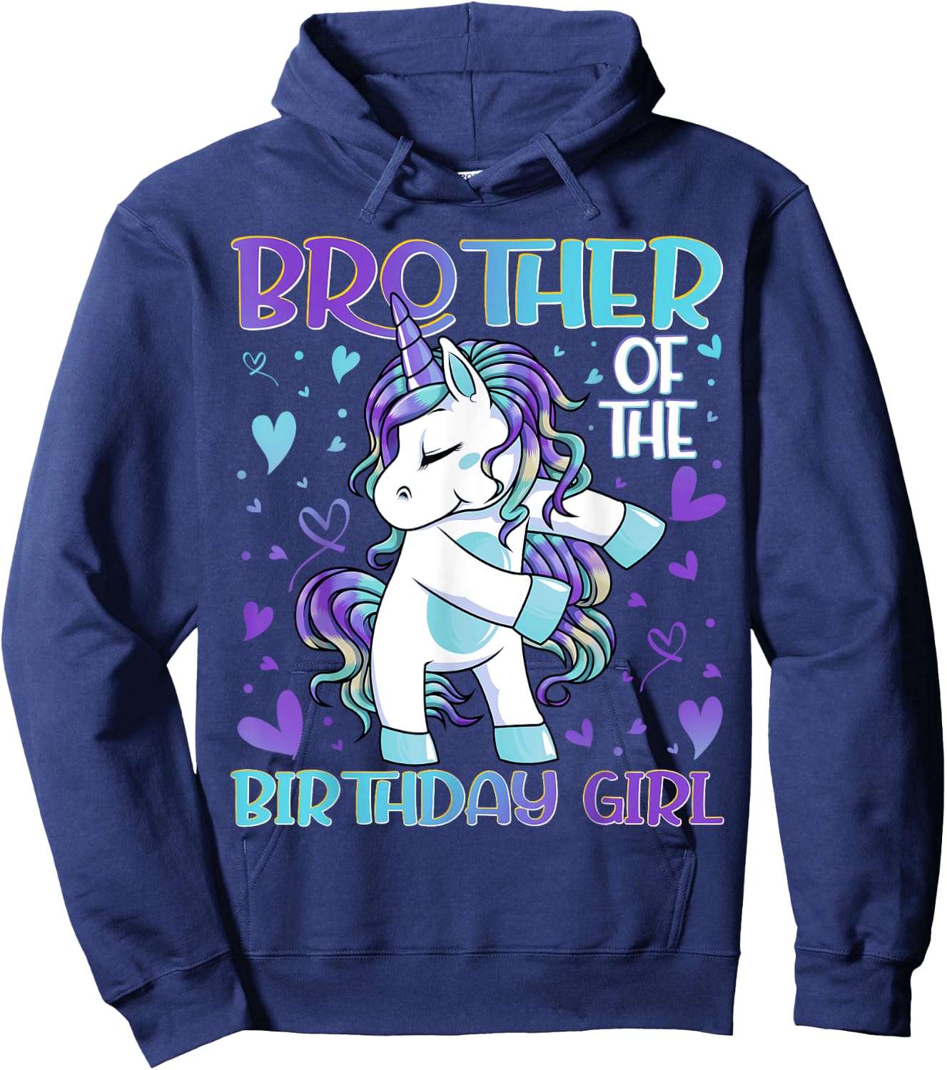 Brother of the Birthday Girl Flossing Unicorn Brother Gifts Hoodie - Hoodie | Navy