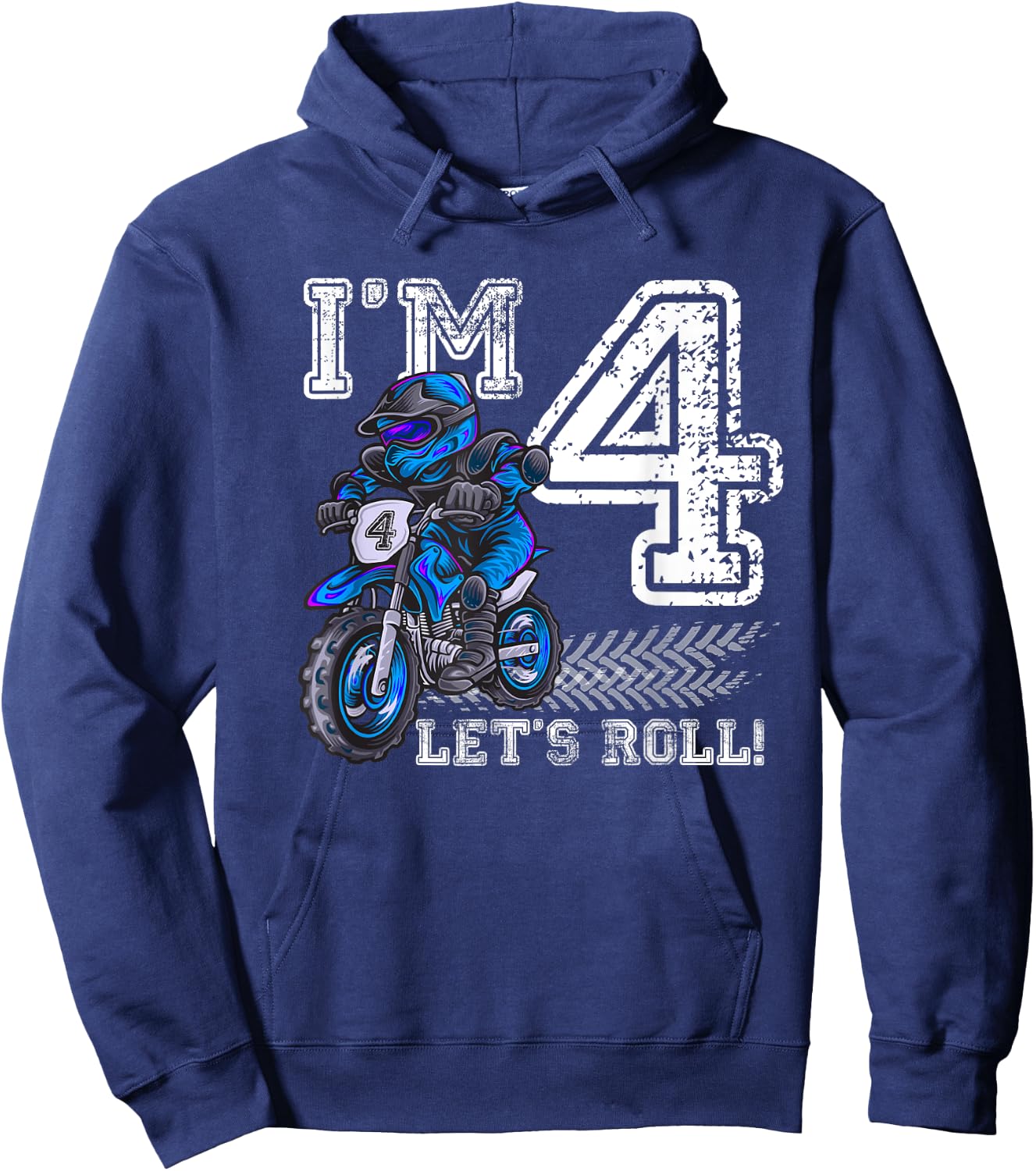 I'm 4 Let's Roll 4th Birthday Dirt Bike Motocross Kids Hoodie - Hoodie | Navy