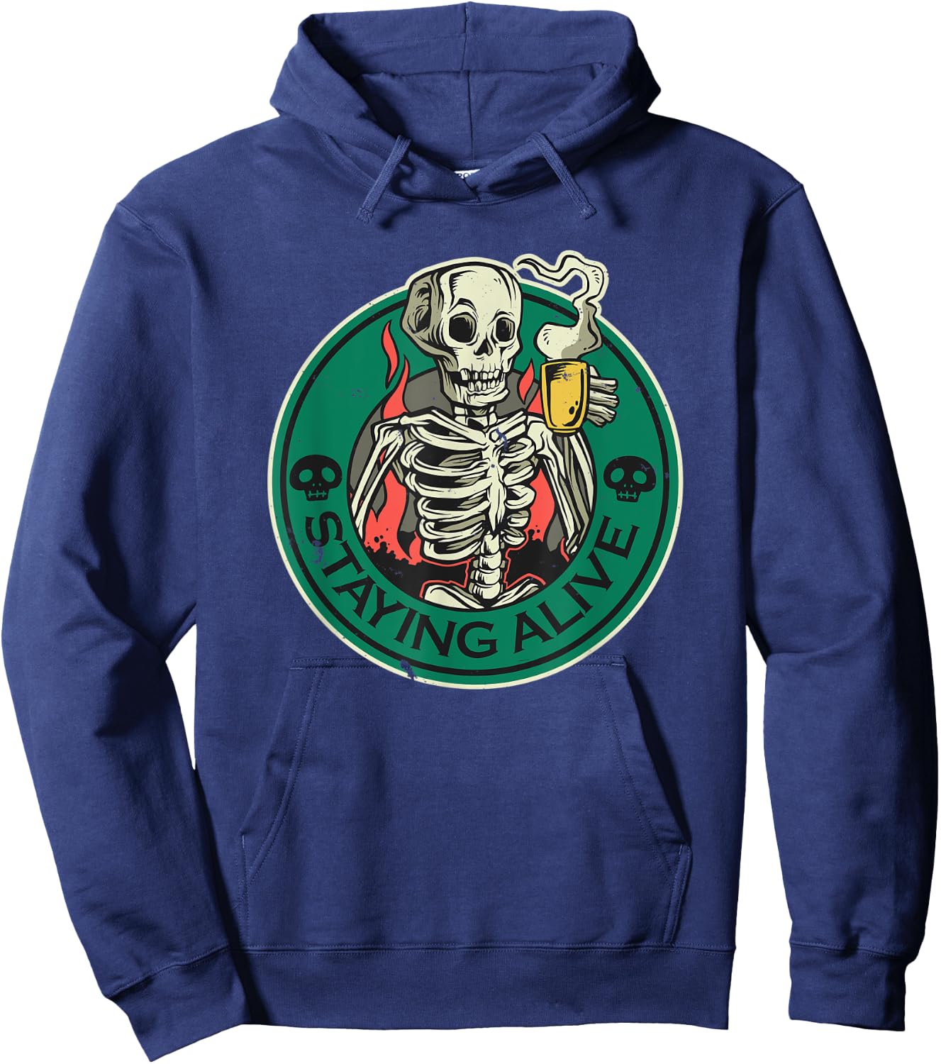 Staying Alive Skeleton Drinking Coffee Skeleton And Coffee Hoodie - Hoodie | Navy