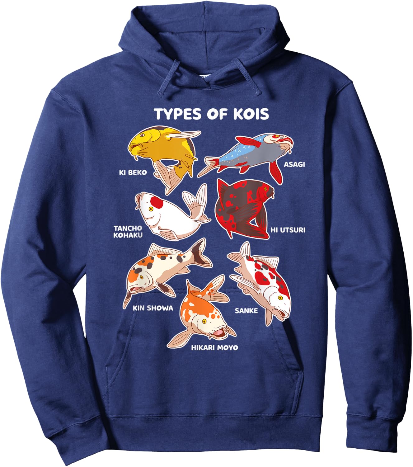 Types of Koi Fish Asagi Tancho Kohaku Hikari Moyo Sanke Hoodie - Hoodie | Navy