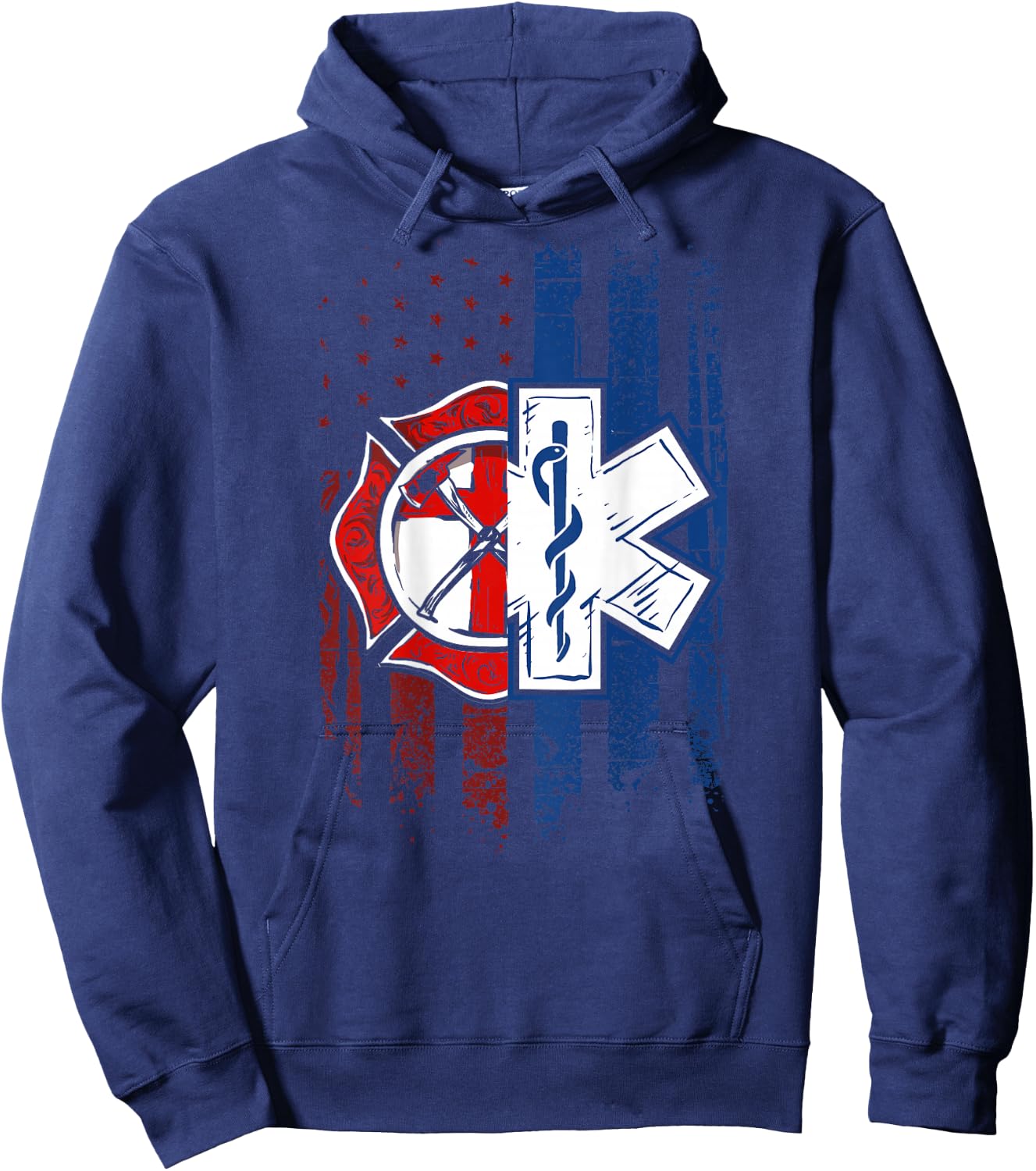 Patriotic Paramedic Firefighter EMT USA Flag EMS Hoodie - Hoodie | Navy