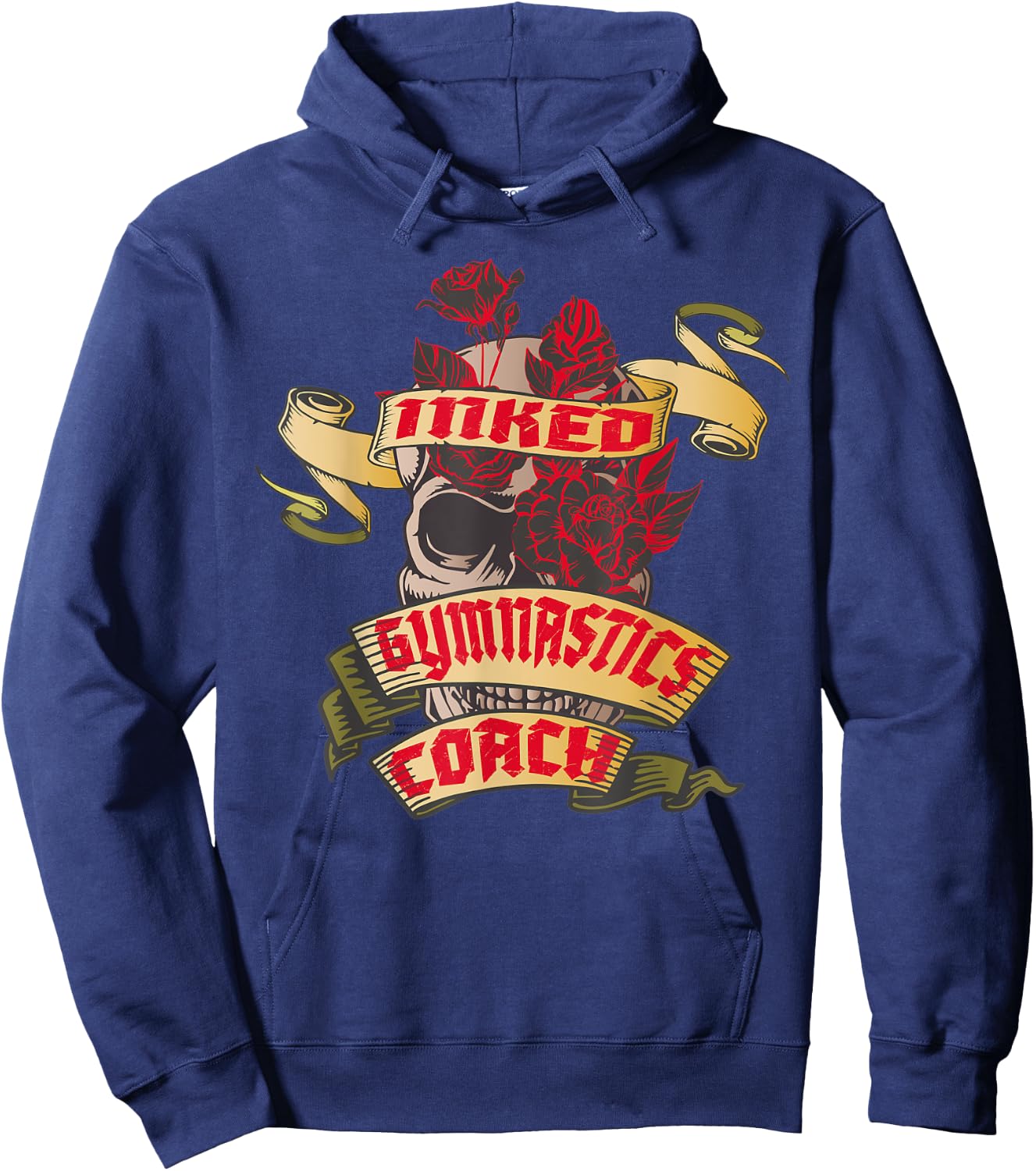 Gymnastics Coach Inked Skull & Red Roses Tattoo Hoodie - Hoodie | Navy
