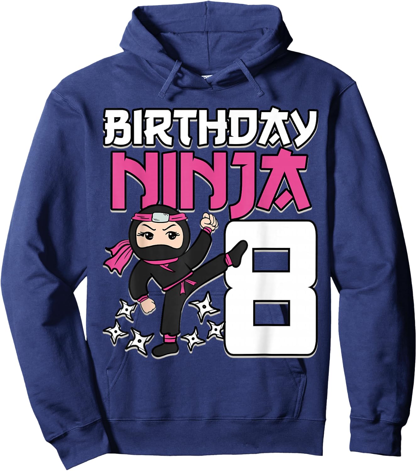 Birthday Ninja 8 Girl Pink Shinobi Themed 8th B-Day Party Hoodie - Hoodie | Navy