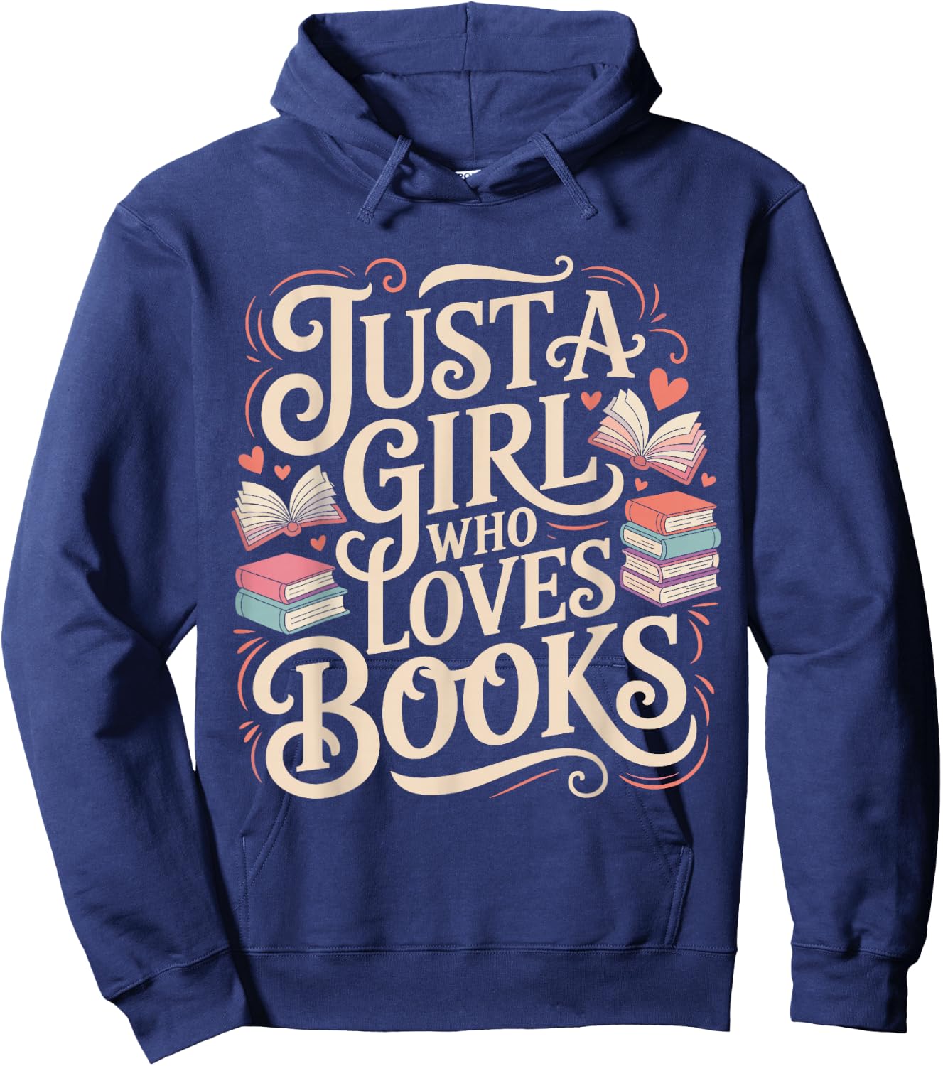 Cute Just a Girl Who Loves Books Reading Lover Graphic Hoodie - Hoodie | Navy