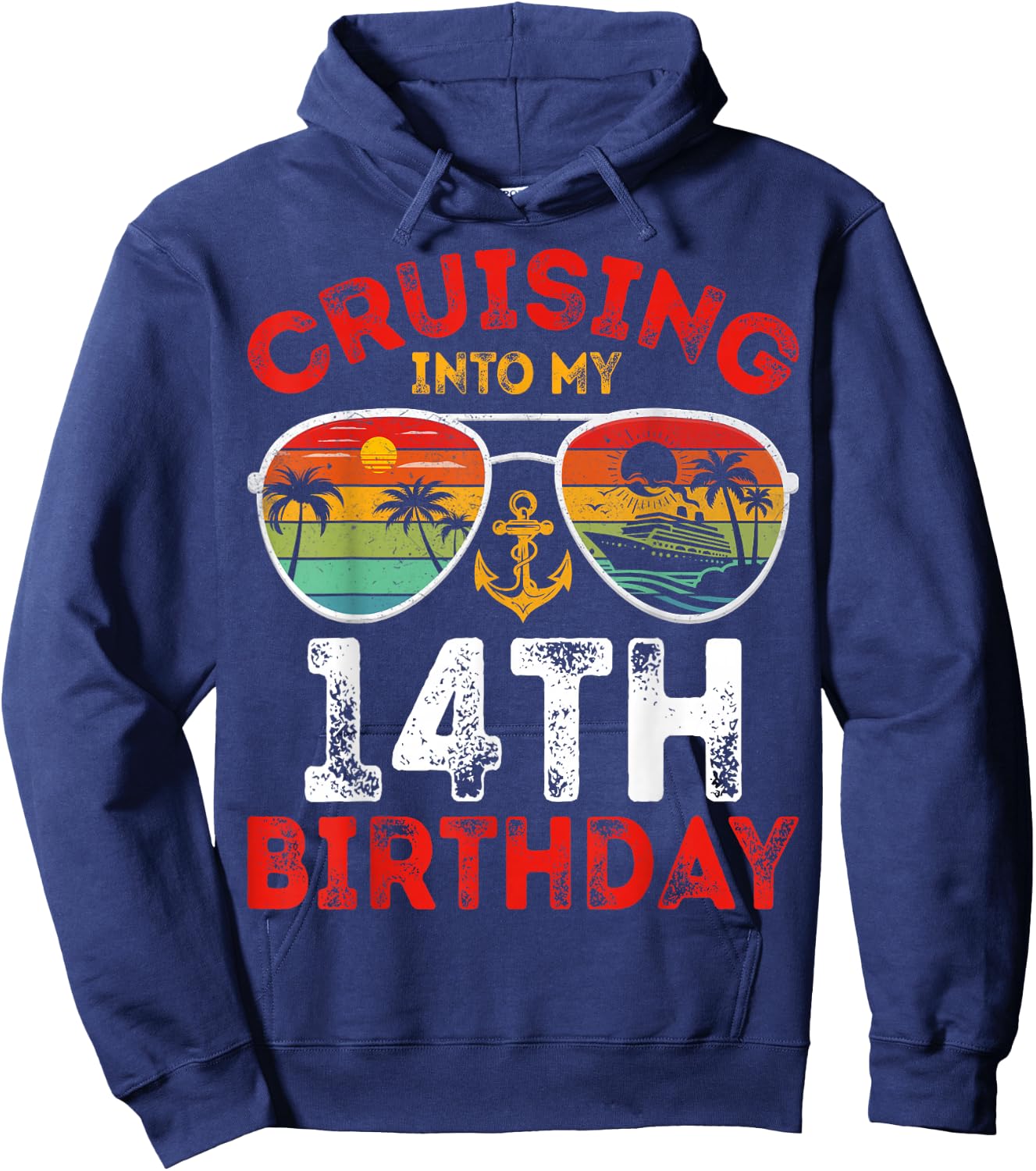 Cruise Vacation 14 Years Old Cruising Into My 14th Birthday Hoodie - Hoodie | Navy
