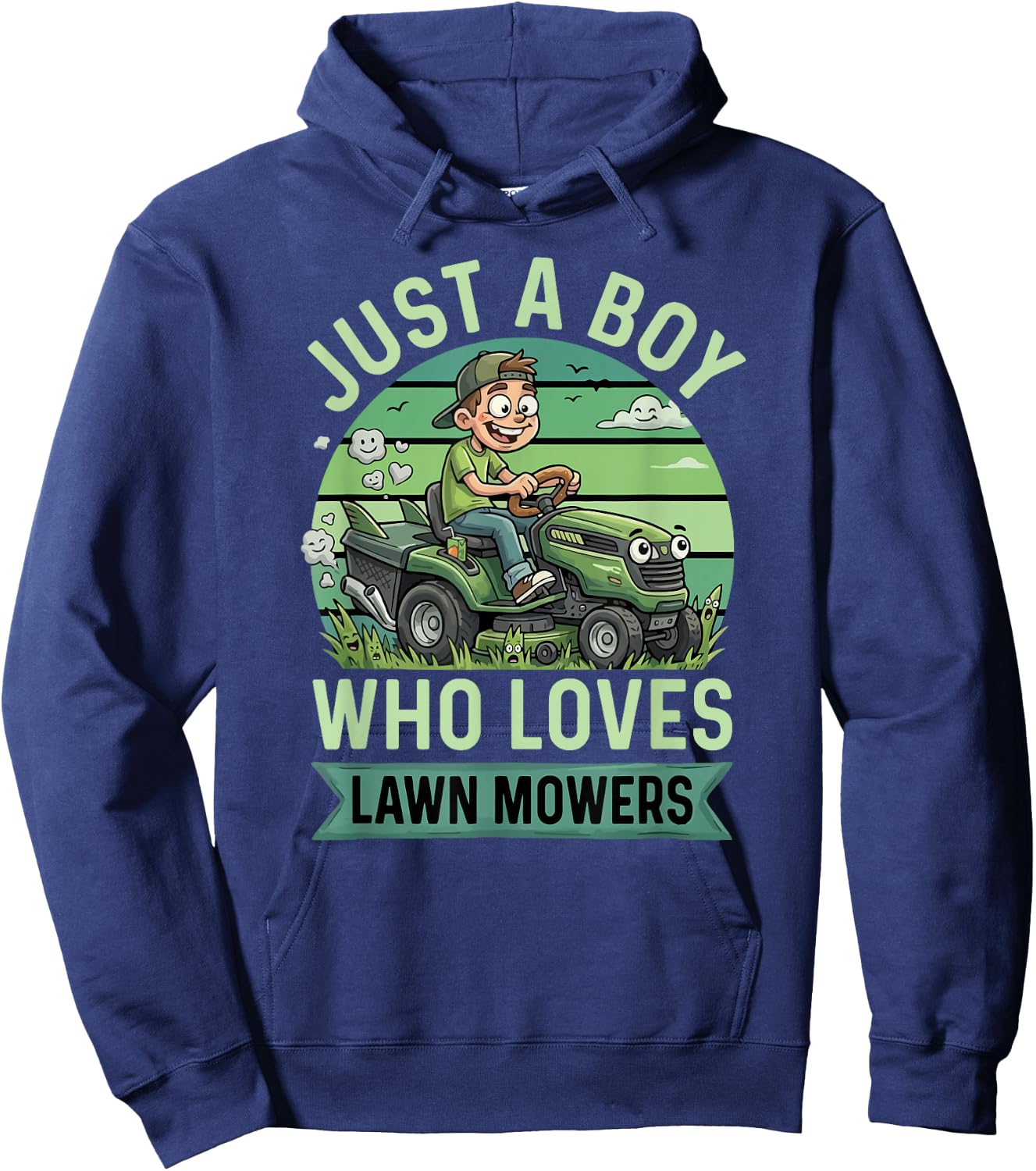 Funny Lawn Mowing Boys Kids Lawn Mower Gardening Hoodie - Hoodie | Navy