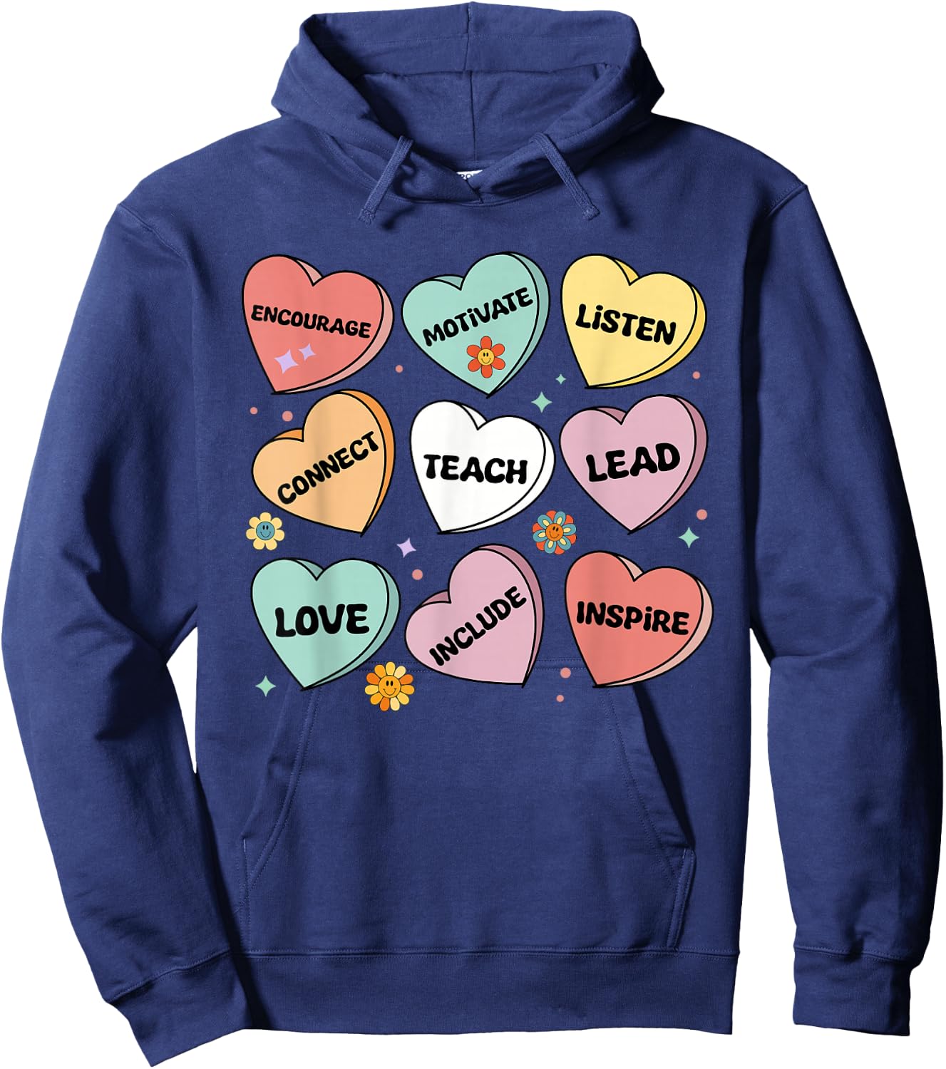 Affirmations Candy Heart Teacher Valentine's Day 2024 Women Hoodie - Hoodie | Navy