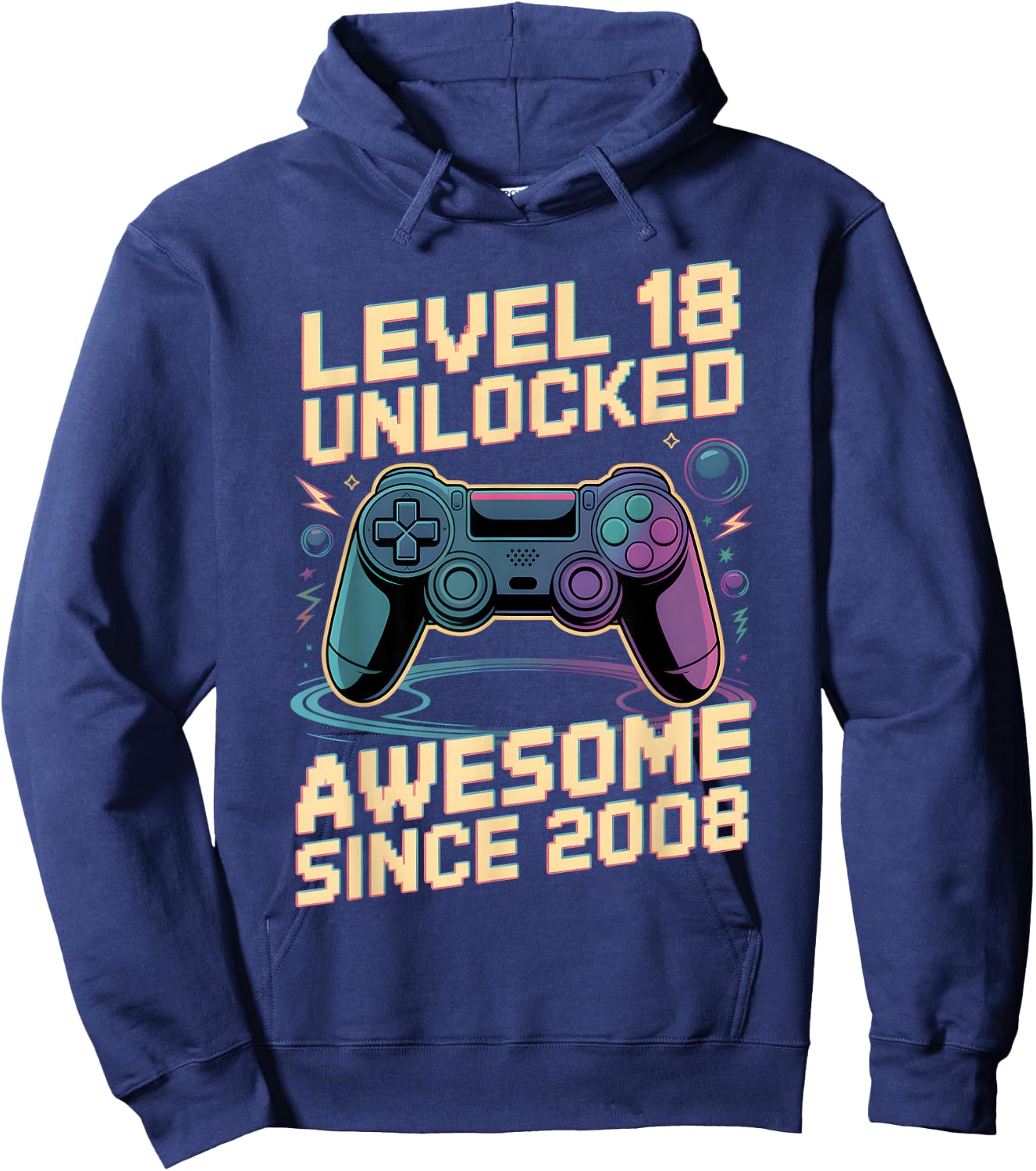 18th Birthday Boy Gift Level 18 Gamer 2008 18 Year Old Party Hoodie - Hoodie | Navy