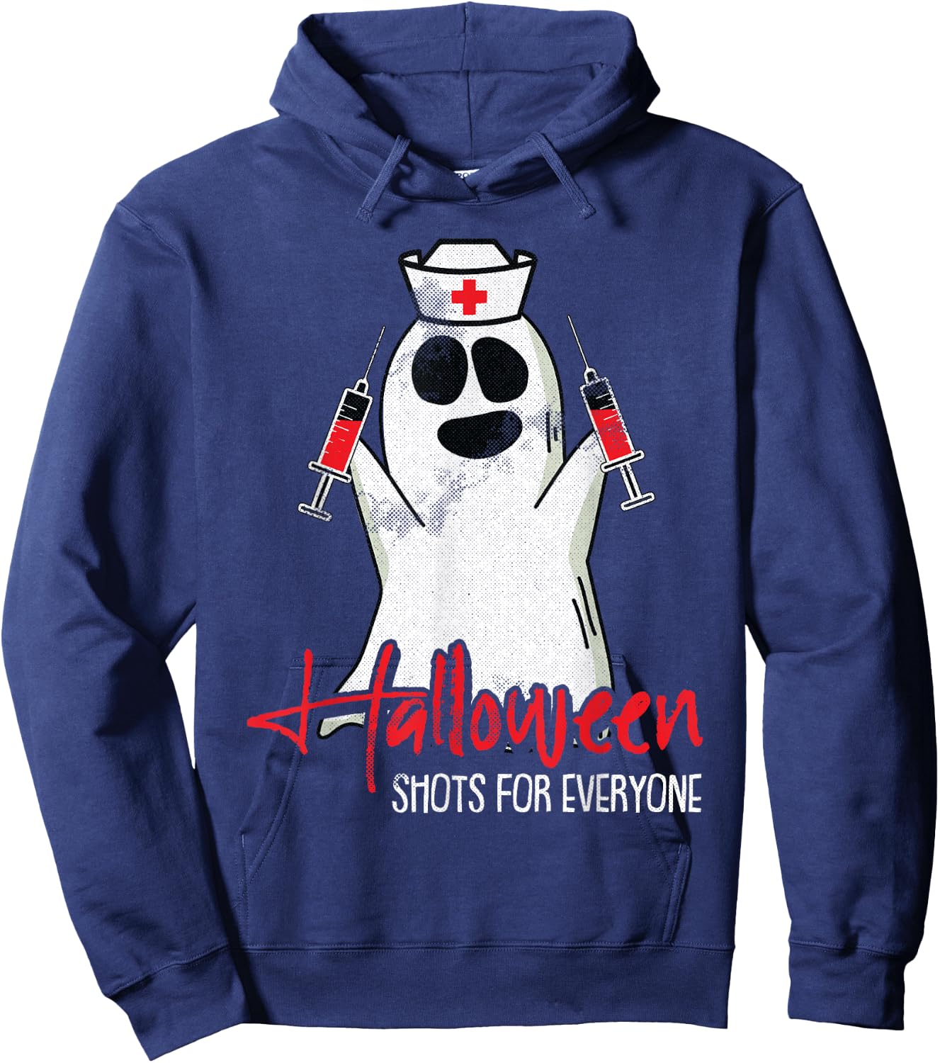 Shots For Everyone Lazy Halloween Costume Funny Ghost Nurse Hoodie - Hoodie | Navy