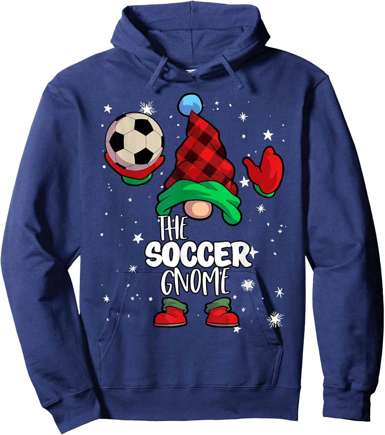 Soccer Gnome Red Buffalo Plaid Matching Family Christmas Hoodie - Hoodie | Navy