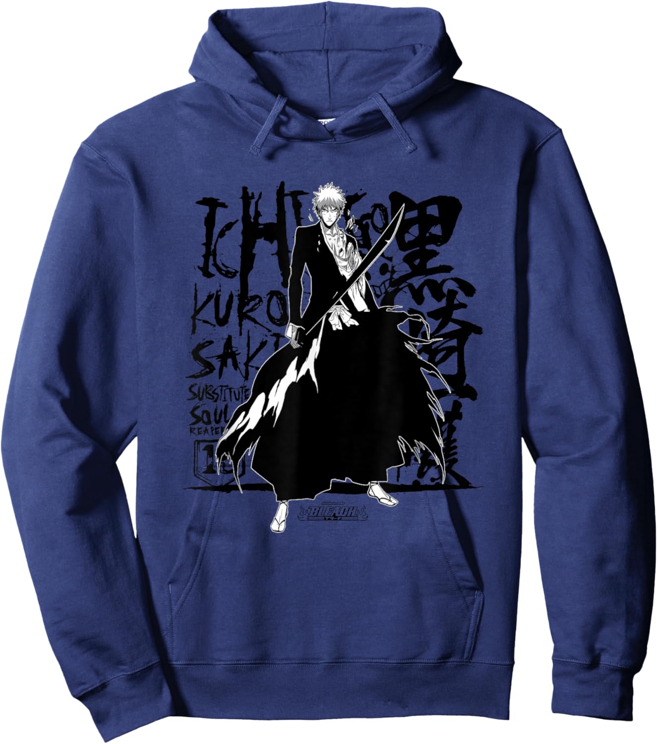 Bleach Ichigo Anime , -Adults, Grey, Small, Short Sleeve, Cotton, Classic Fit, Unique Bleach Ichigo Design Hoodie - Hoodie | Navy