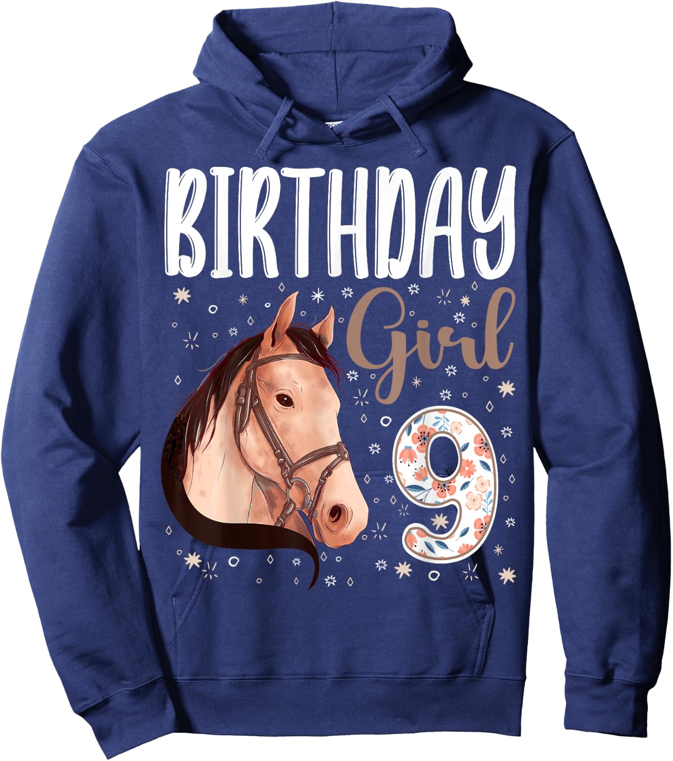 horse Animal Lovers 9th Birthday Girl B-day 9 year old Hoodie - Hoodie | Navy
