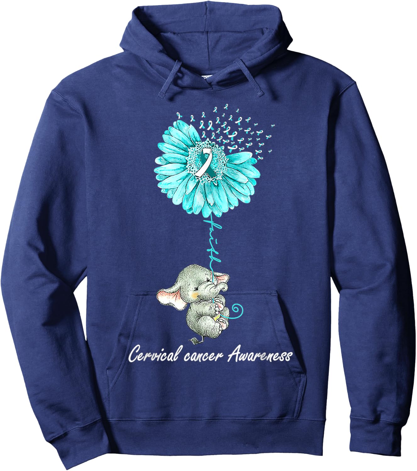 Teal Sunflower Elephant Cervical Cancer Awareness Gift Hoodie - Hoodie | Navy