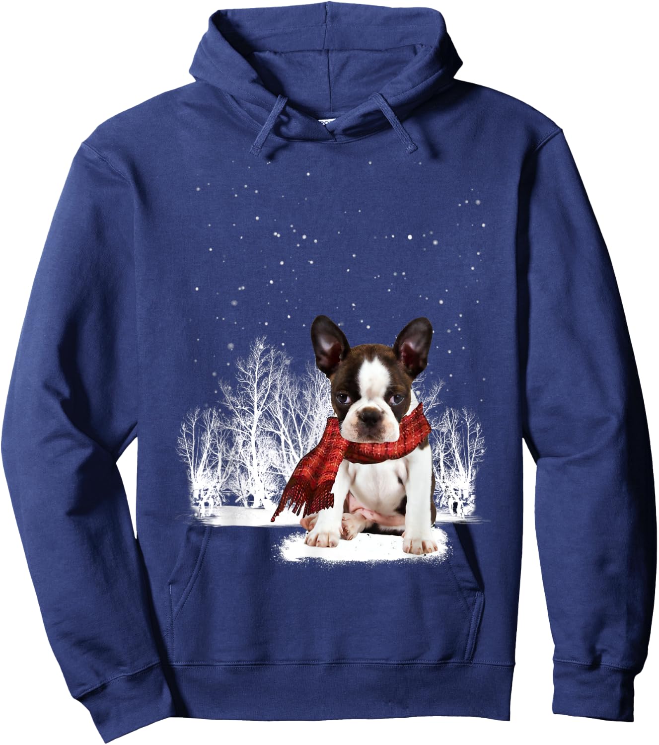 Boston Terrier In The Snow Merry Christmas Winter Gift Hoodie - Hoodie | Navy