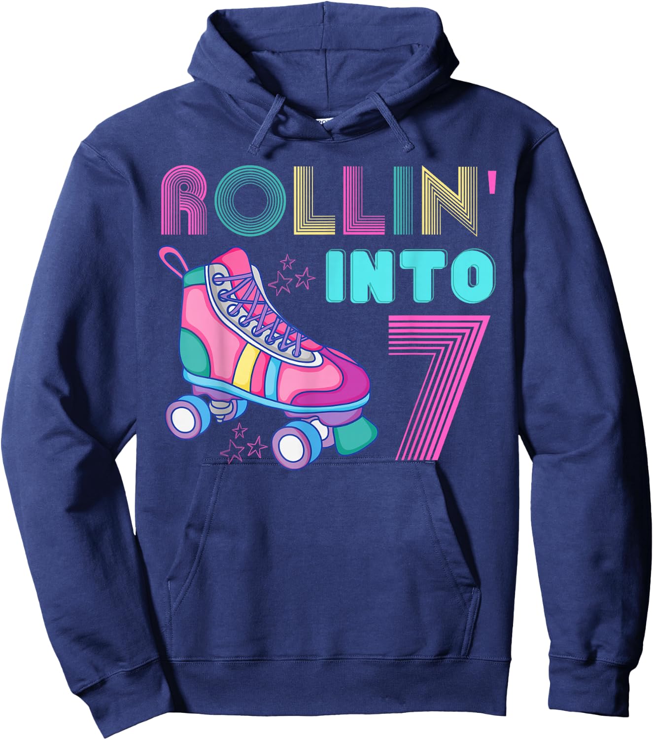 Rolling Into 7 Birthday Party Roller Skating Cute Girl Skate Hoodie - Hoodie | Navy