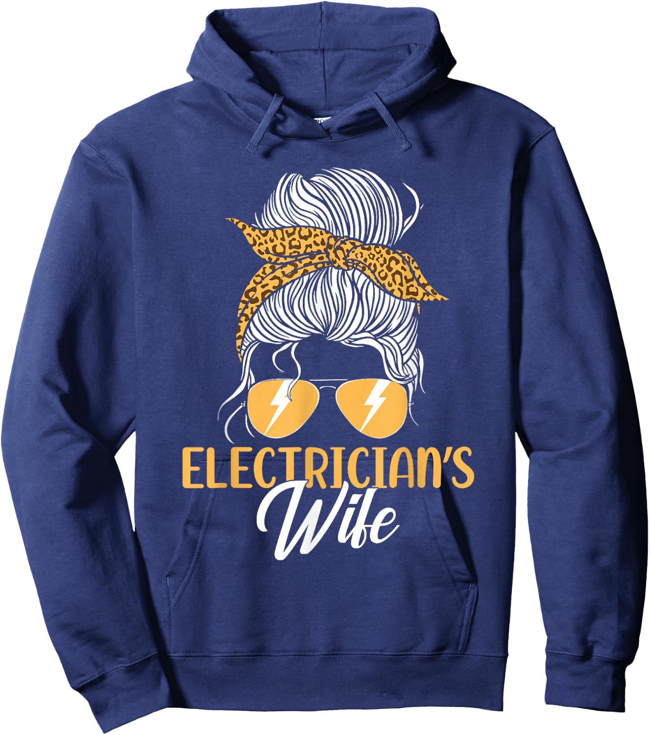 Electrician Lineman Quote DA0 Black Women's Electrician Wife Girlfriend Sunglasses Bun Hoodie - Hoodie | Navy
