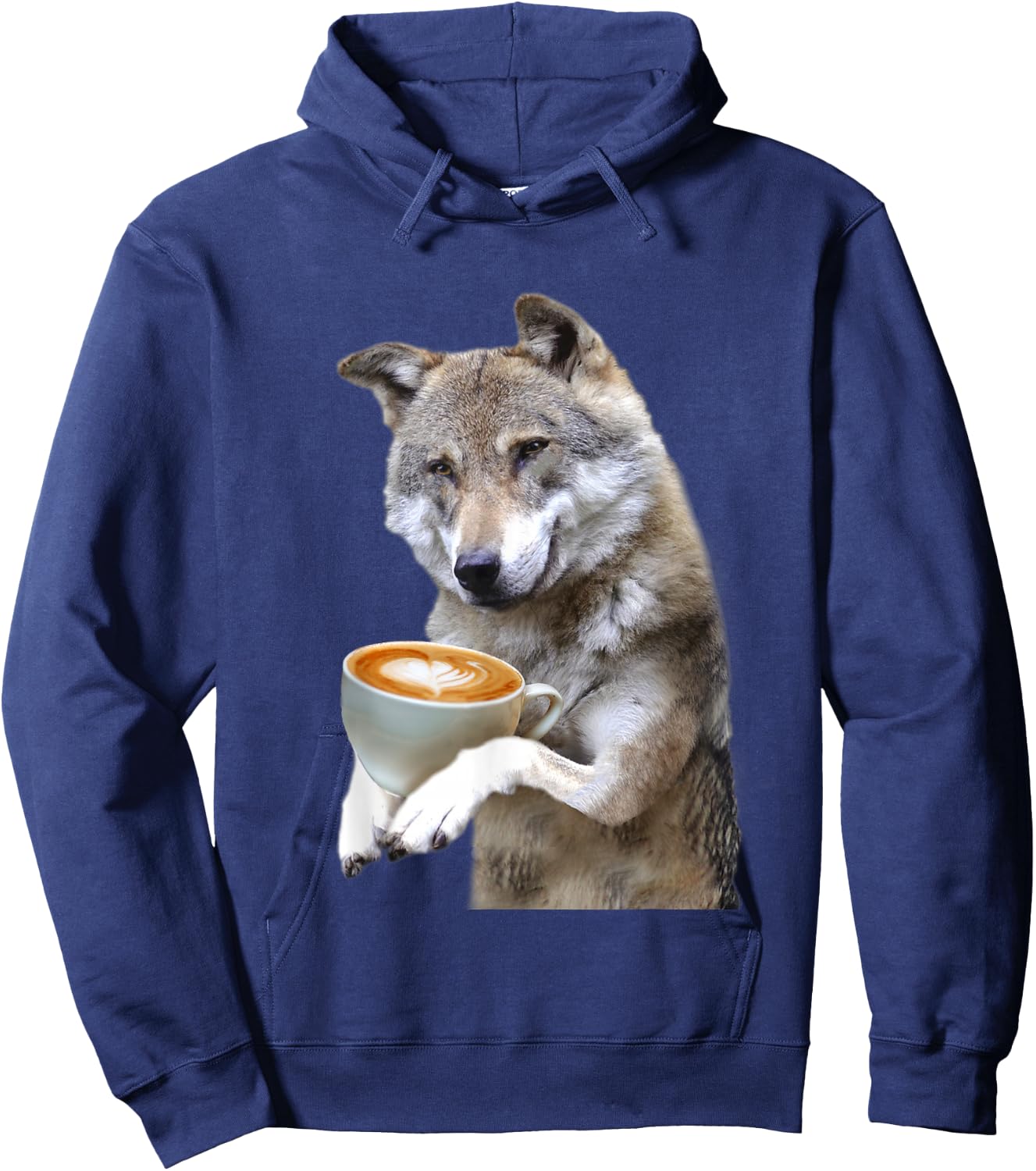 Brown Wolf Wolves Drink Coffee Smiling Funny Sweet Hoodie - Hoodie | Navy