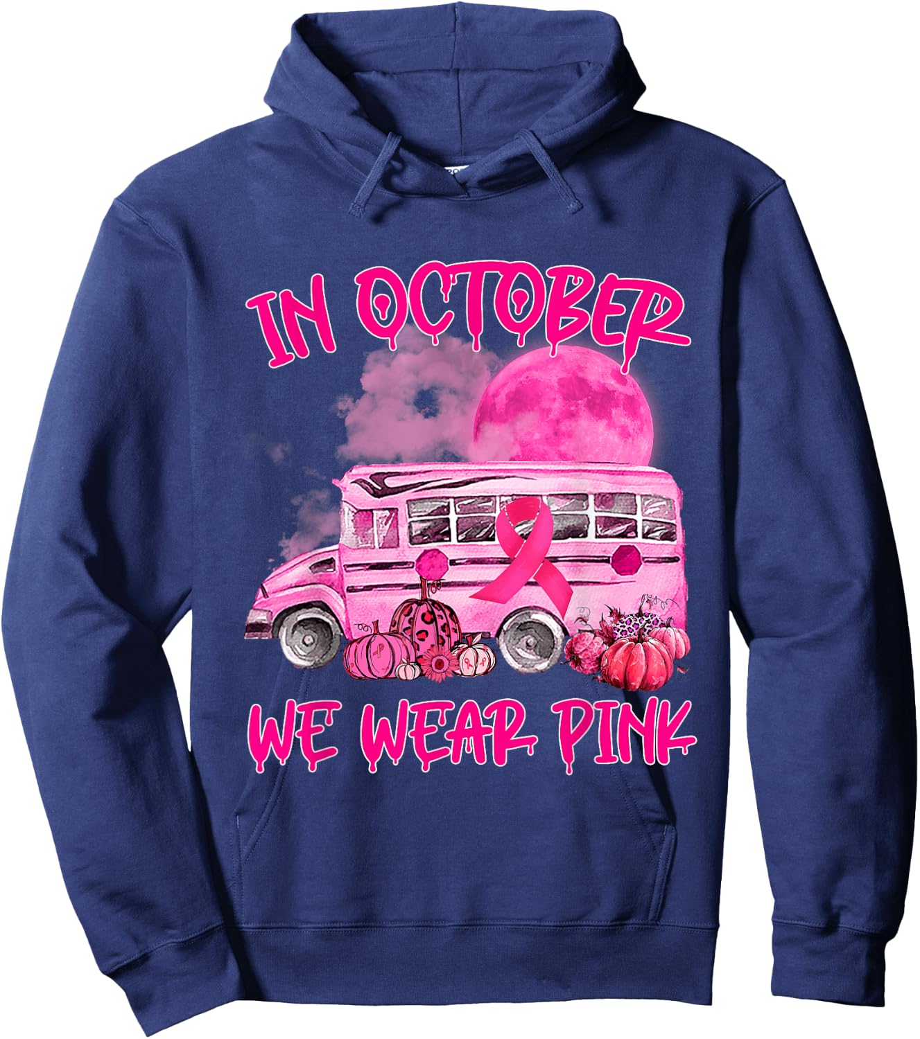 V2DJ School Bus Driver Leopard Breast Cancer Awareness Month Hoodie - Hoodie | Navy
