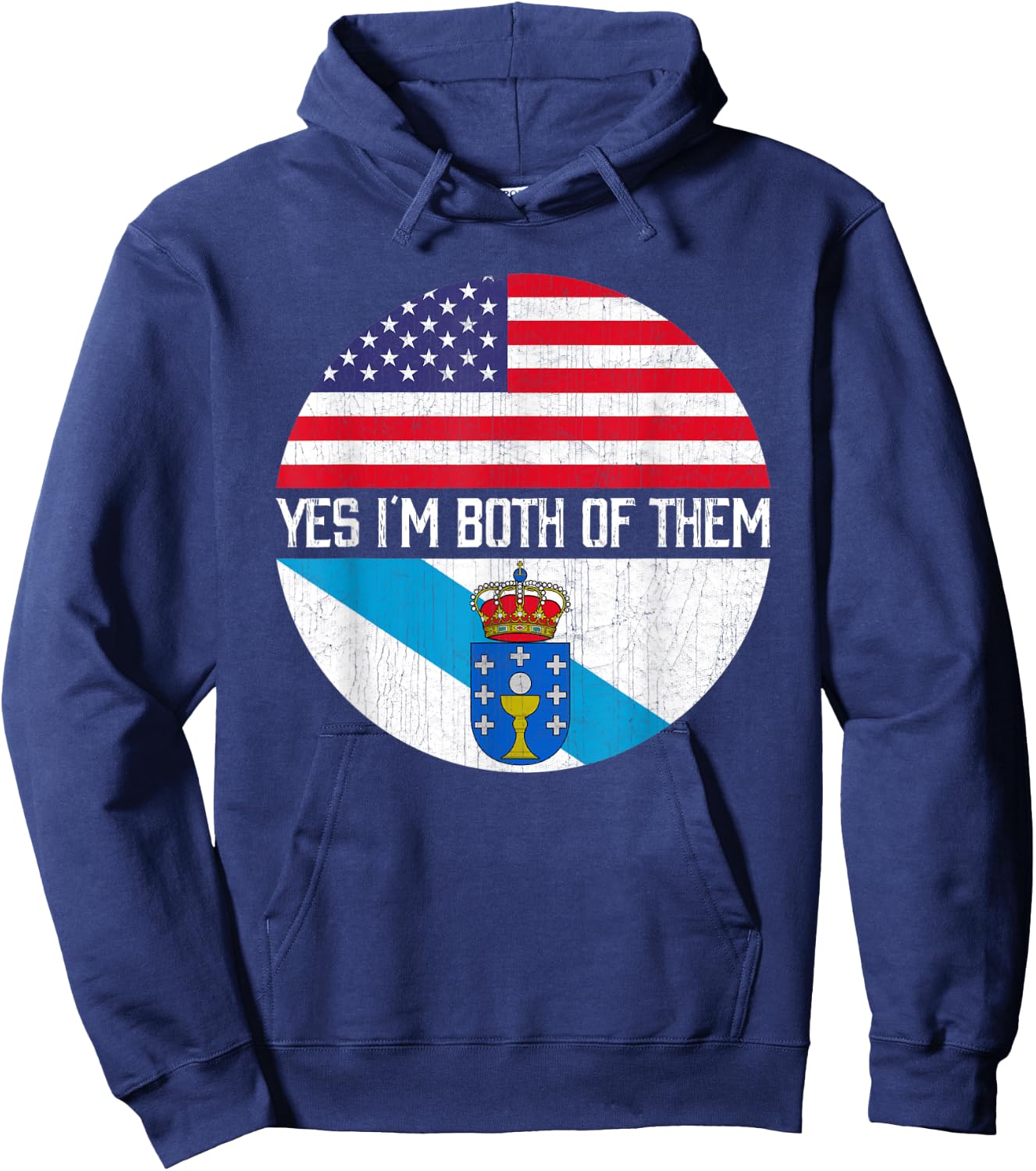 Half American Half Galician USA Flag Family Heritage Kids Men Hoodie - Hoodie | Navy