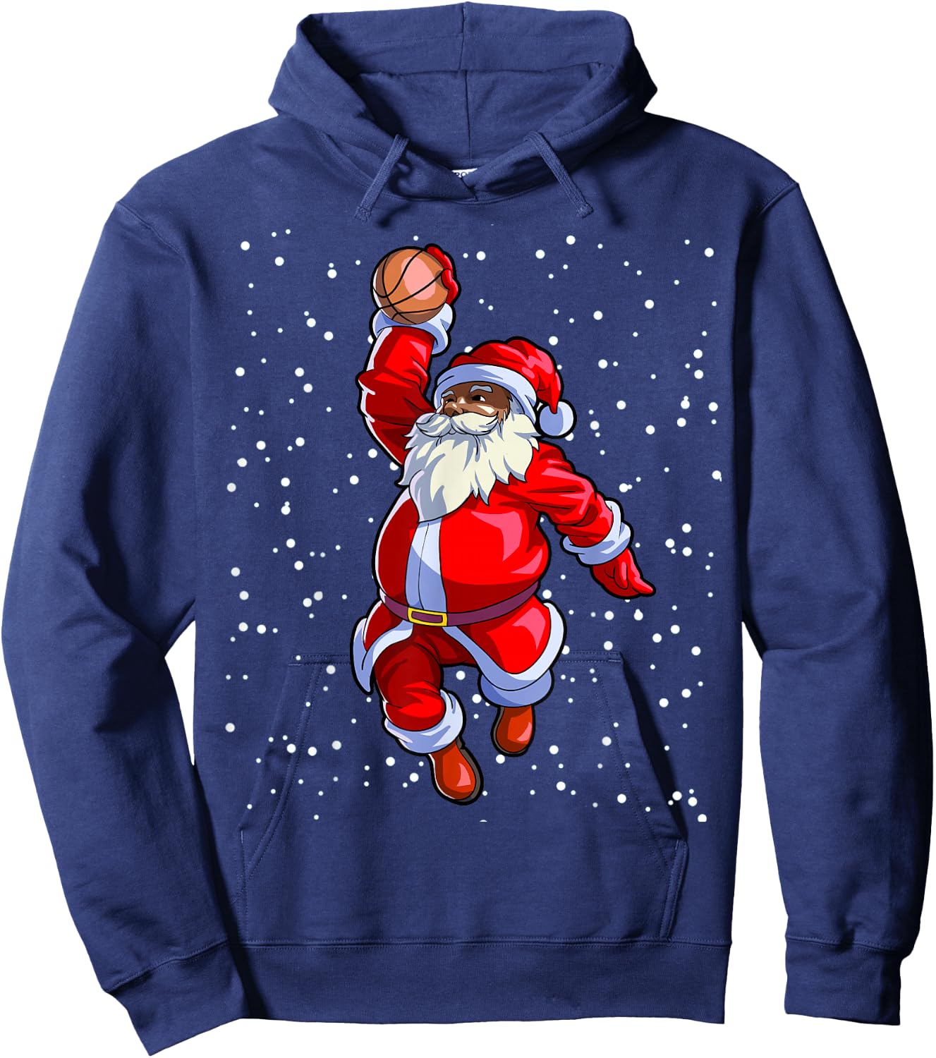 Black African American Santa Claus Basketball Afro Christmas Hoodie - Hoodie | Navy