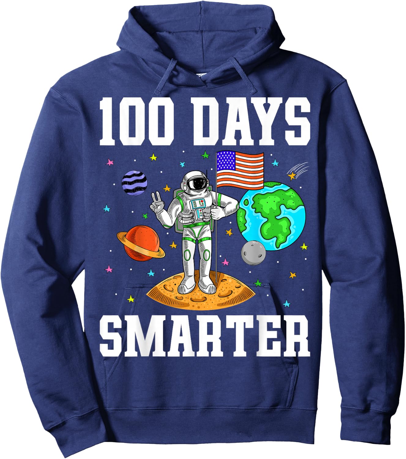 100 Days Smarter Astronaut Planets Kids 100 Days of School Hoodie - Hoodie | Navy