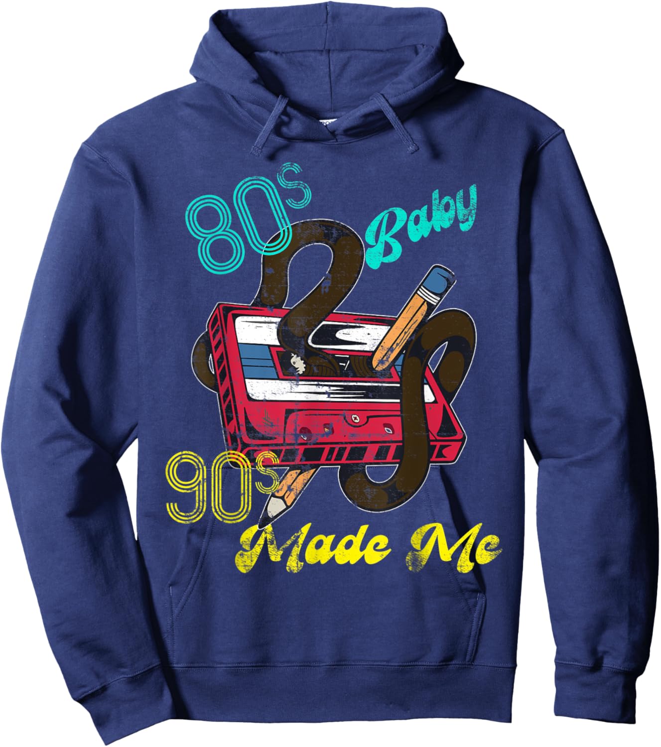 Distressed Vintage 1980s 80's Baby 1990s 90's Made Me Retro Hoodie - Hoodie | Navy