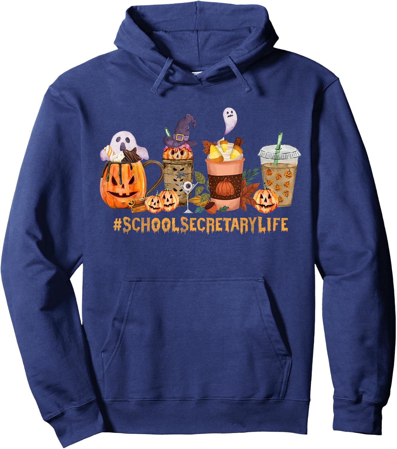 School Secretary Horror Fall Coffee Halloween Pumpkin Autumn Hoodie - Hoodie | Navy