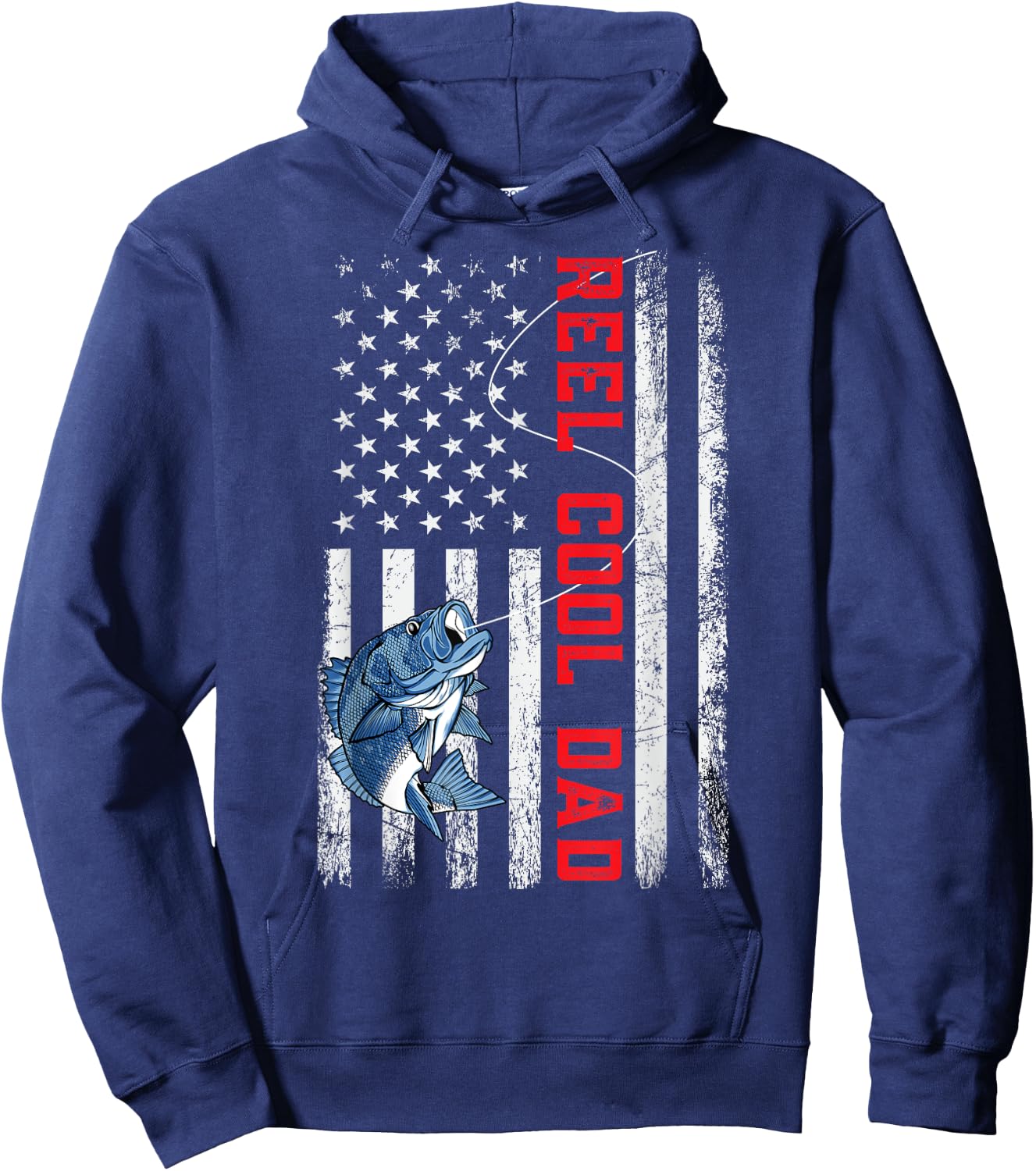 Reel Cool Dad American Flag Father's Day Hoodie - Hoodie | Navy