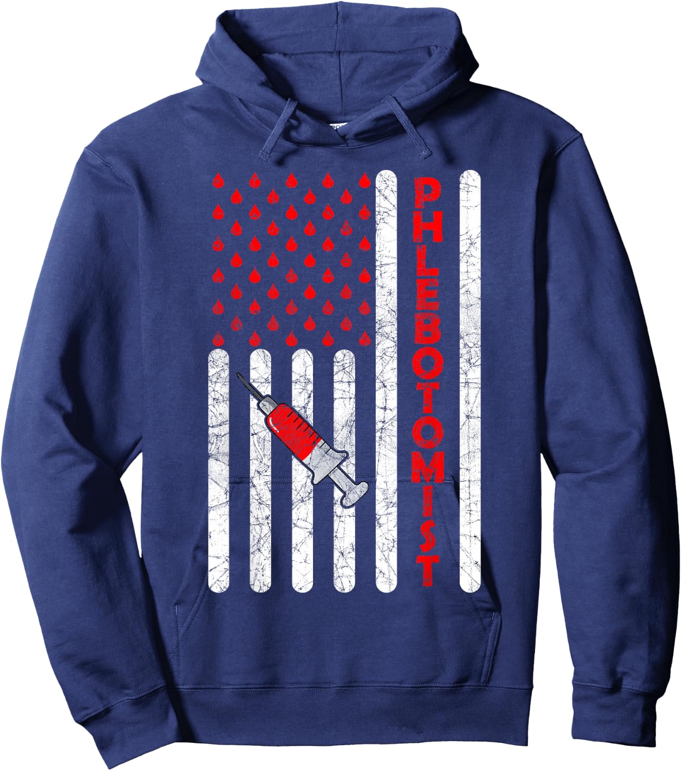 American Flag Patriotic Phlebotomist Phlebotomy Nursing Fun Men Hoodie - Hoodie | Navy