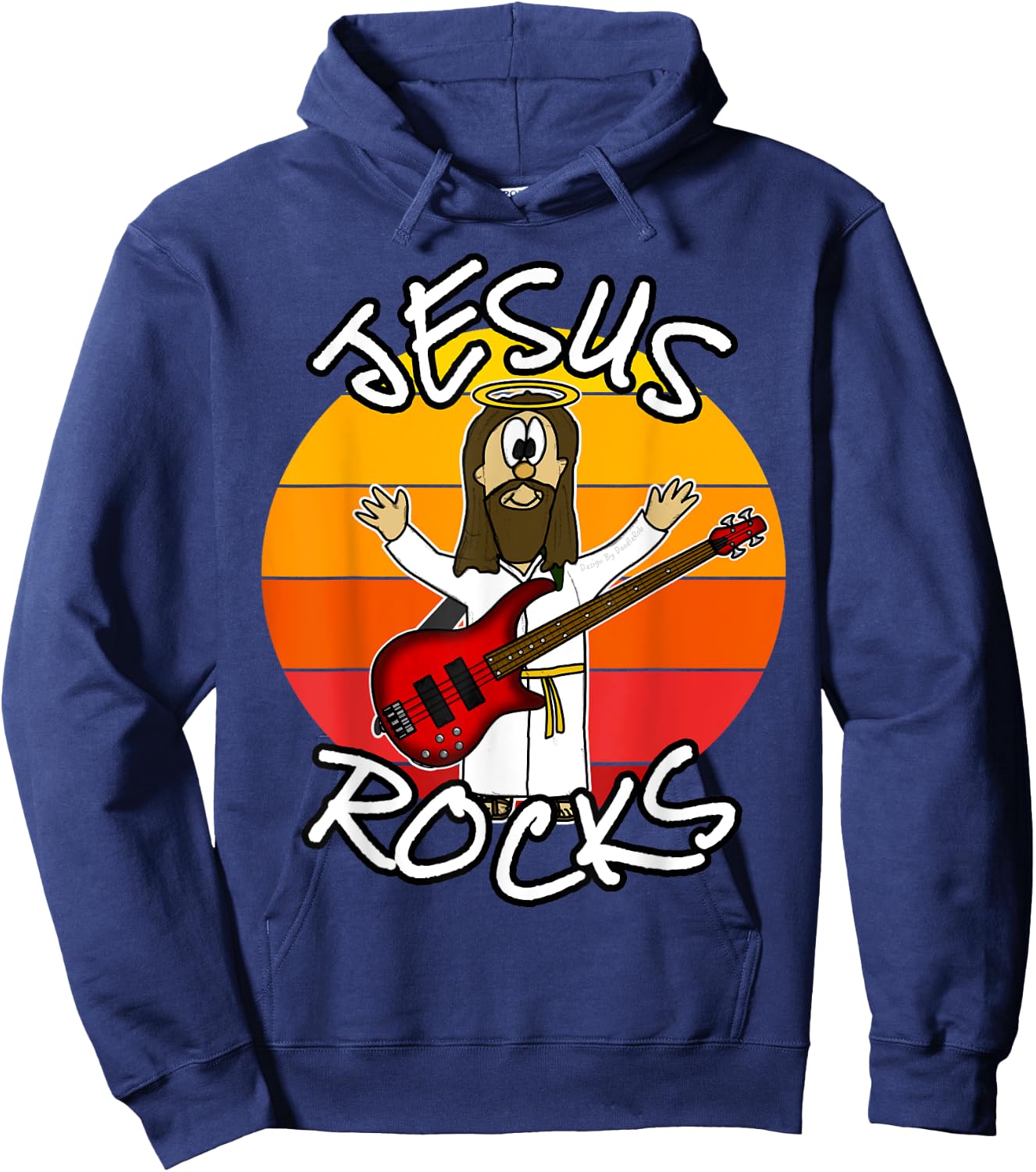 Jesus Rocks Bass Guitar, Church Bassist, Worship Musician Hoodie - Hoodie | Navy