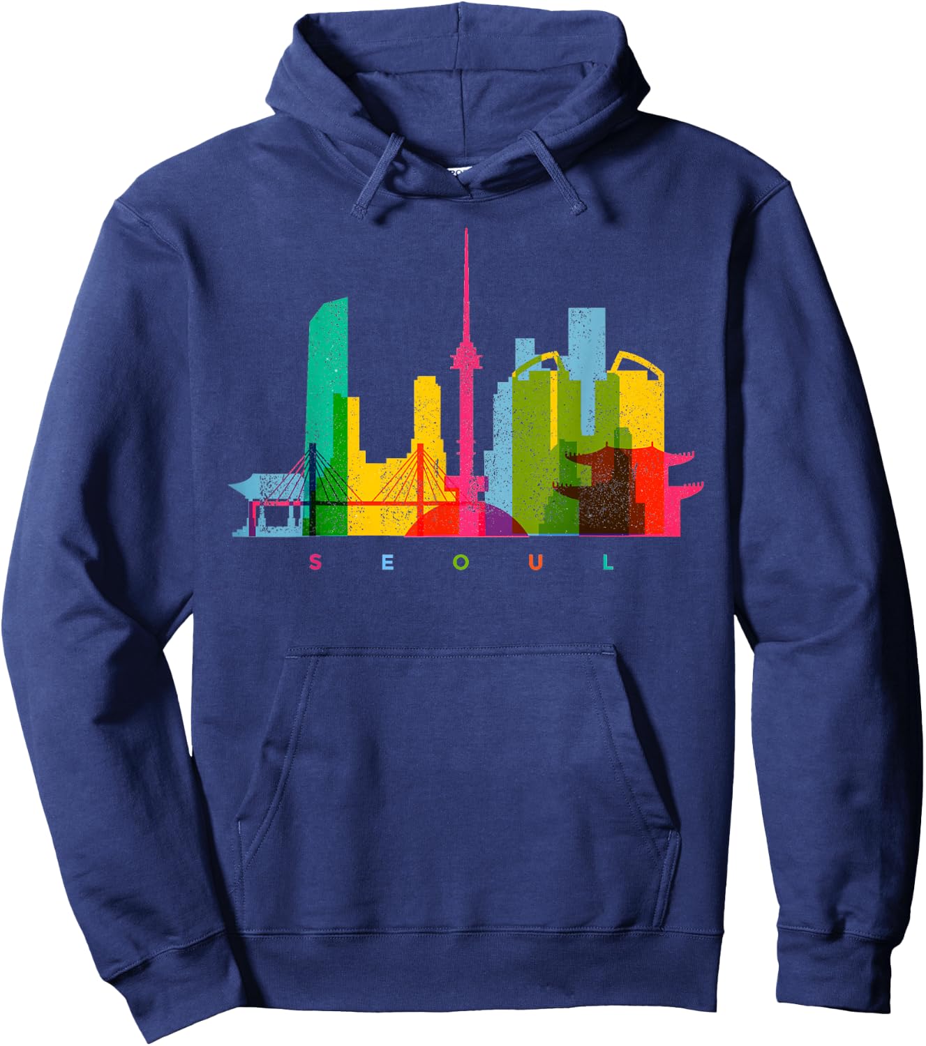 Seoul Skyline South Korea Colourful Vintage Seoul Hoodie - Hoodie | Navy