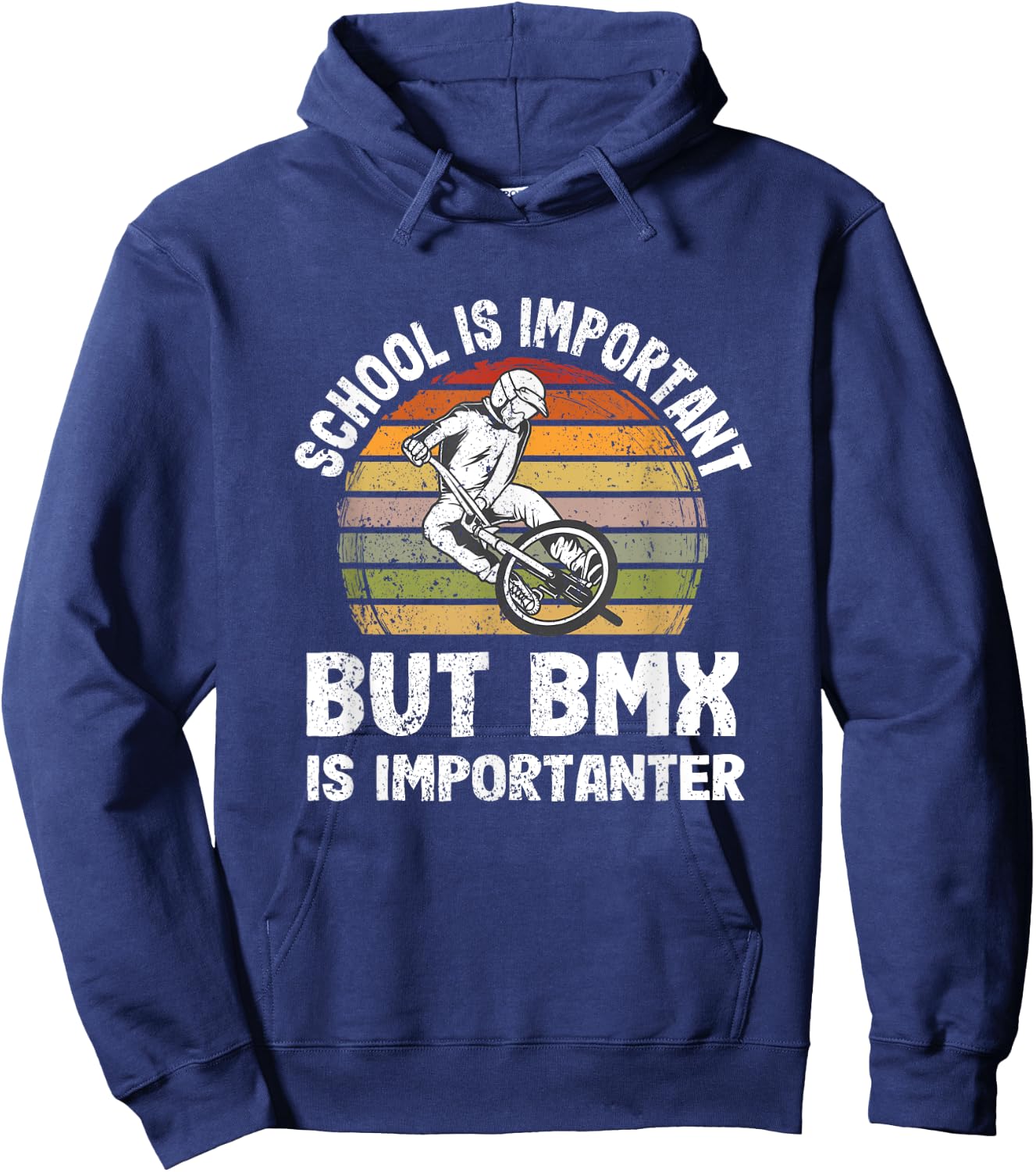 School Is Important But BMX Is Importanter Youth Kids Funny Hoodie - Hoodie | Navy