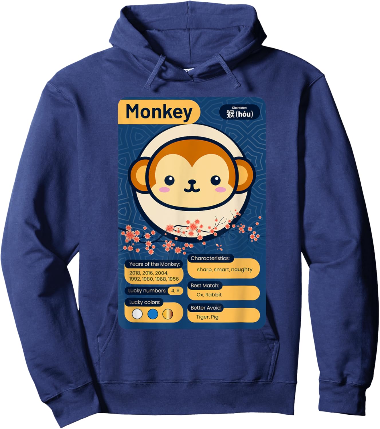 Chinese Zodiac Horoscope Animal Facts Year of the Monkey Hoodie - Hoodie | Navy