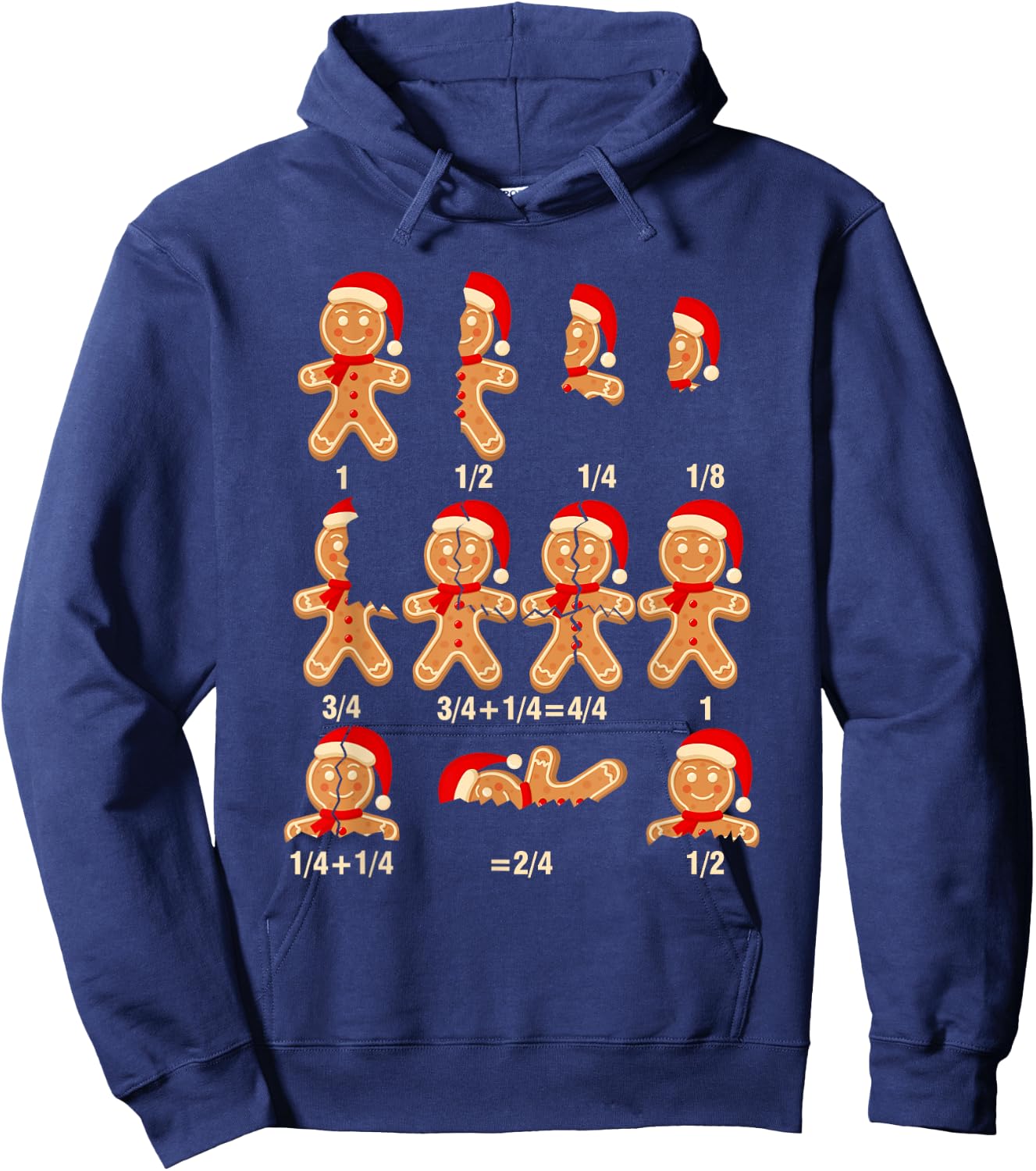 Christmas Math Teacher Equation Gingerbread With Santa Hat Men Women Hoodie - Hoodie | Navy
