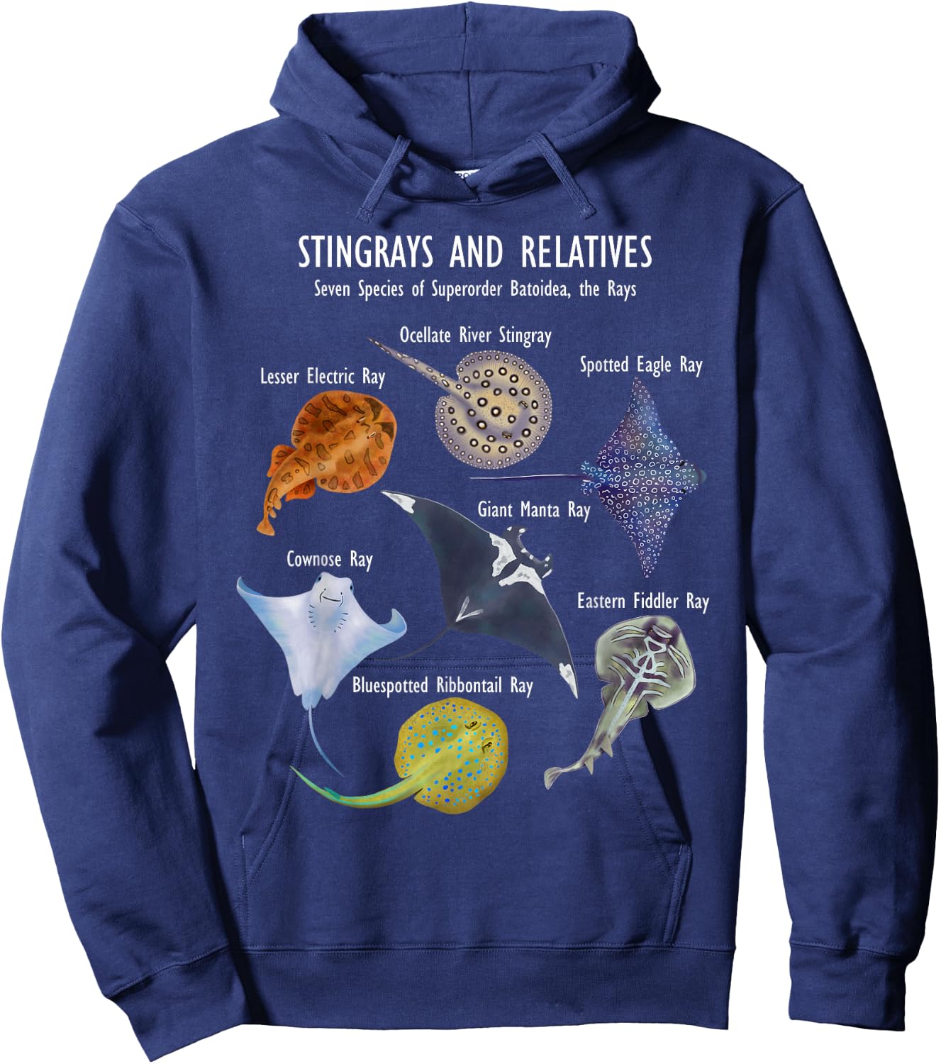 Stingray Species: Manta Ray, River Stingray, and More Hoodie - Hoodie | Navy