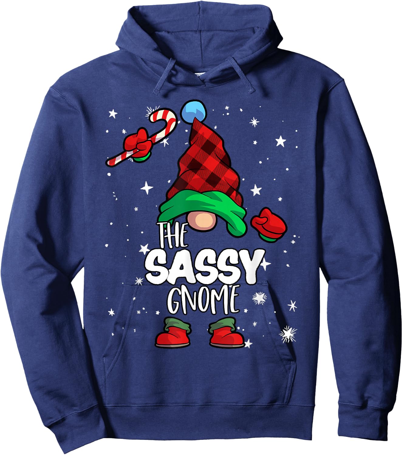 Sassy Gnome Red Buffalo Plaid Matching Family Christmas Hoodie - Hoodie | Navy