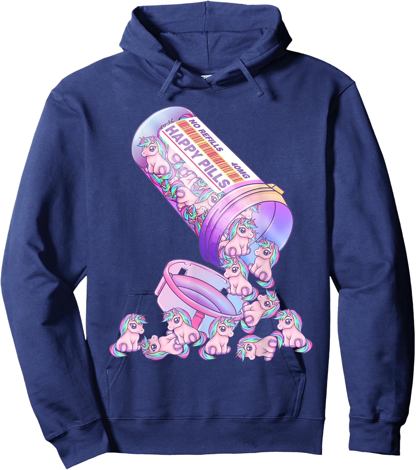 Happy Pills Pastel Goth Kawaii Yami Unicorn Otaku Women Hoodie - Hoodie | Navy